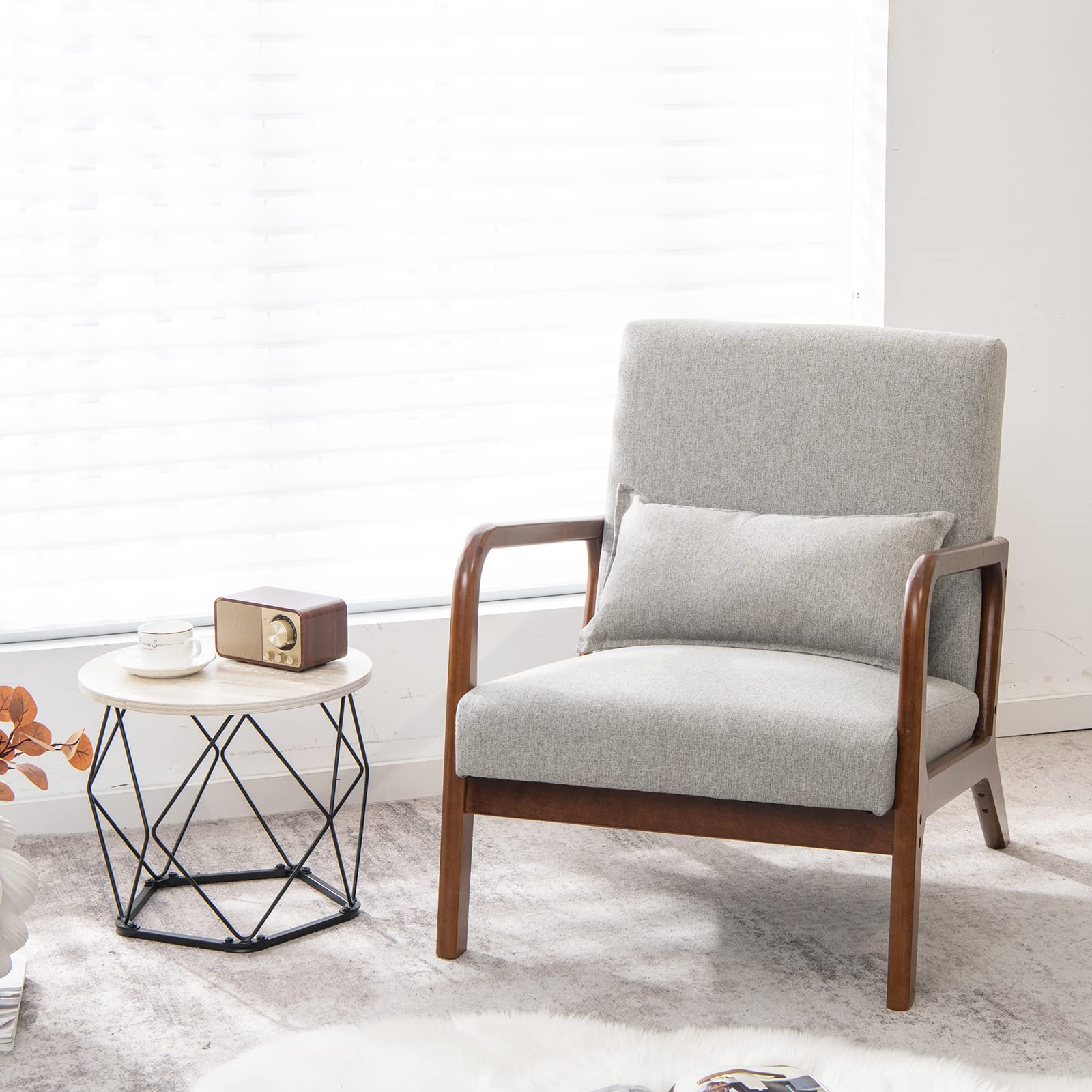 Mid Century Modern Chair, Indoor Living Room Leisure Accent Chair with Cushioned Seat & Back