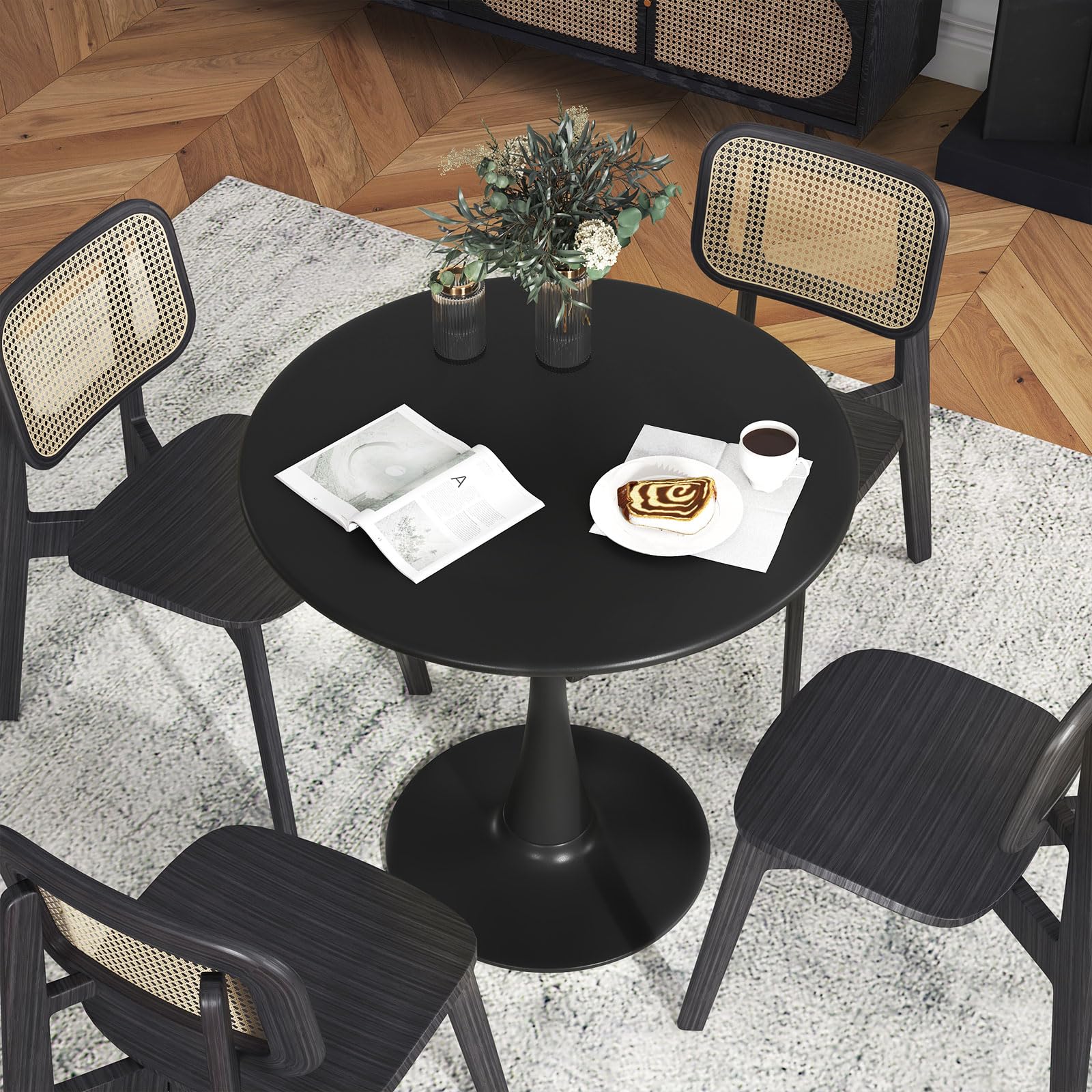 Round Dining Table, 32" Modern Tulip Kitchen Table with 0.9&rdquo; Thickened Tabletop & Sturdy Metal Pedestal