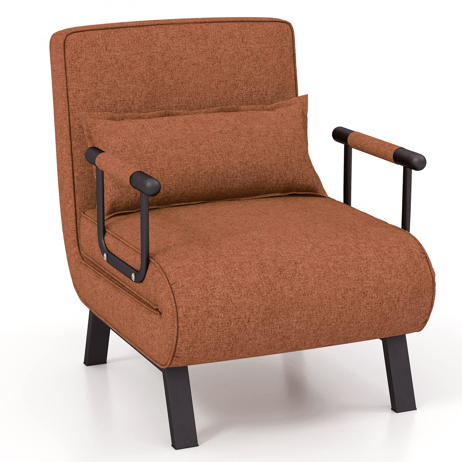Convertible Upholstered Sleeper Chair Bed with Pillow, 4-in-1 Folding Sofa Bed with 6-Position Adjustable Backrest