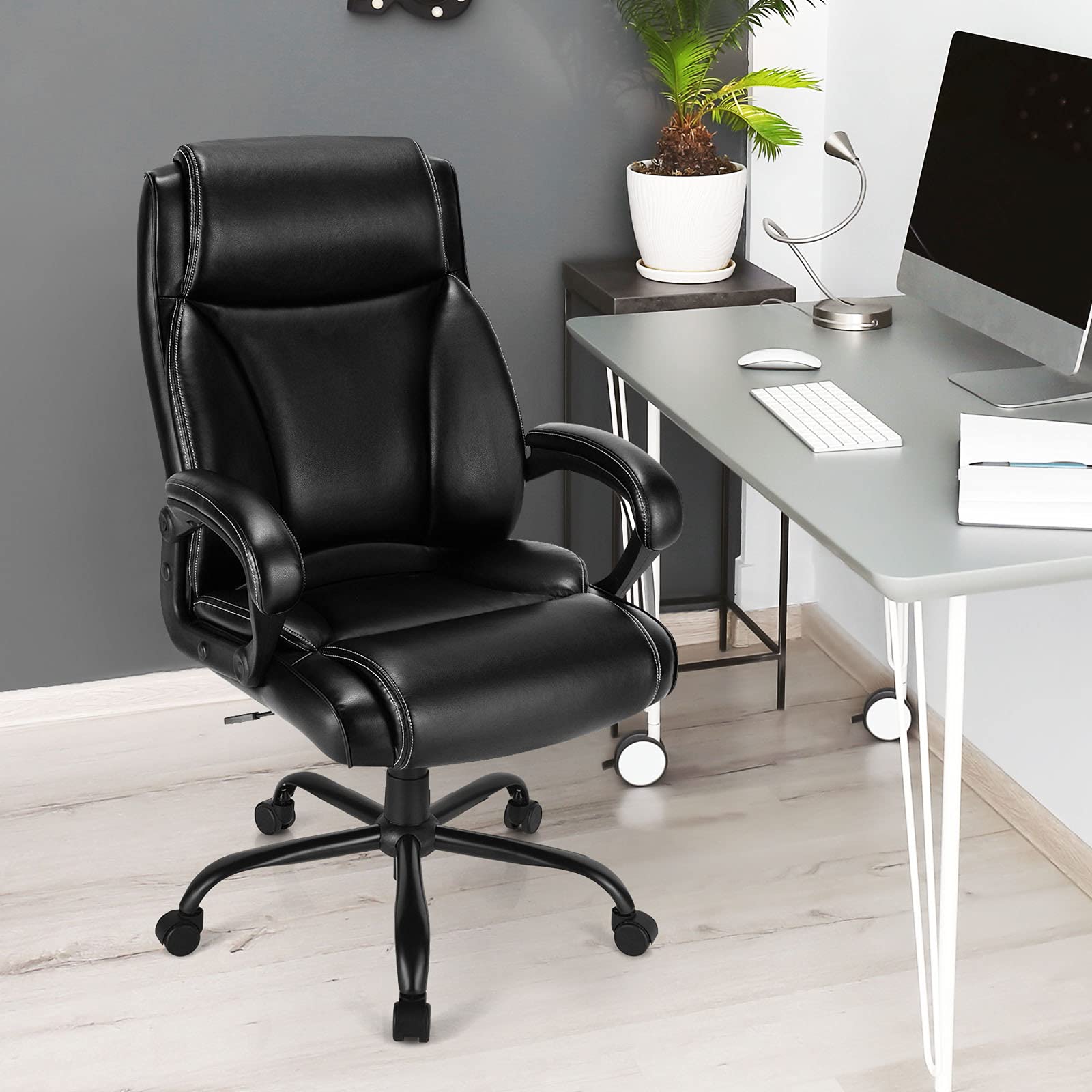 Big and Tall Leather Adjustable Swivel Executive Office Chair with Armrest and Lumbar Support