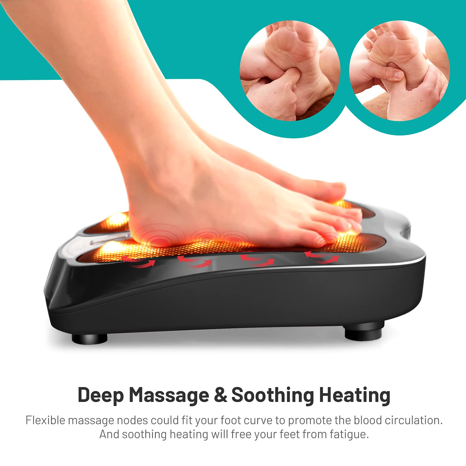 Electric Shiatsu Foot Massager with Soothing Heating & Infrared Lights, 18 Rotating Shiatsu Nodes