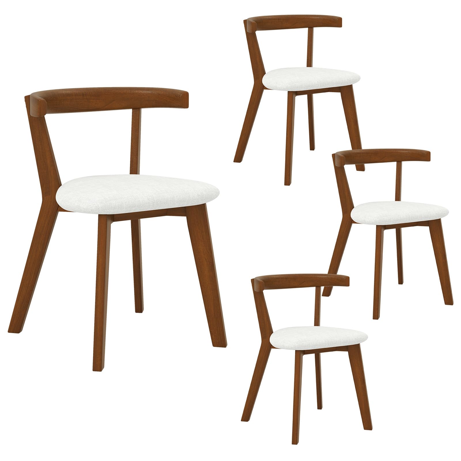 Wooden Dining Chairs Set of 2/4, Farmhouse Hanging Kitchen Chairs w/Rubber Wood Frame, Padded Seat, Curve Back