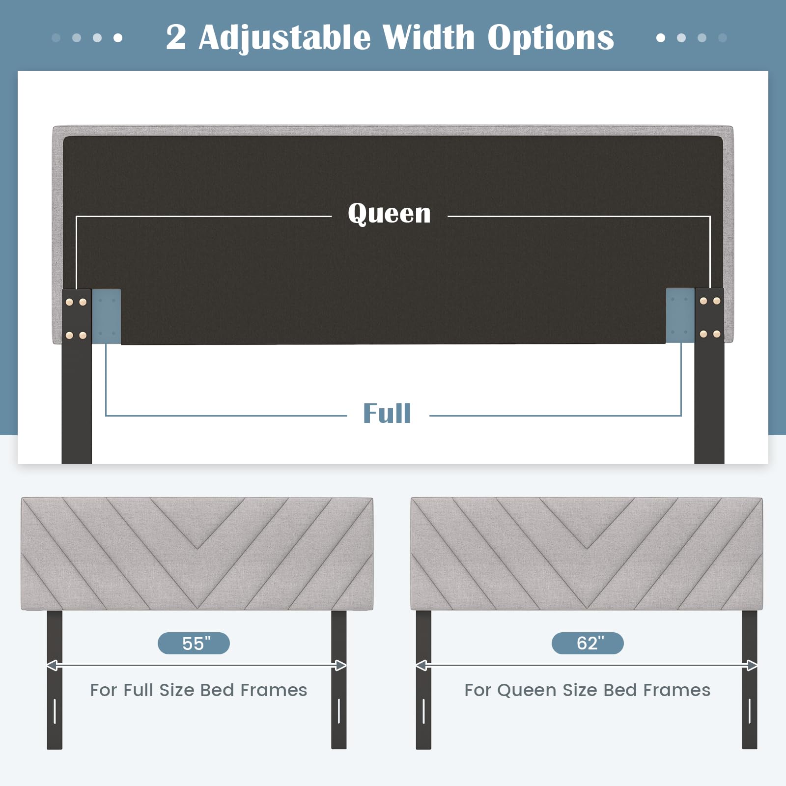 Linen Fabric Upholstered Headboard for Full/Queen Size Bed, Gray