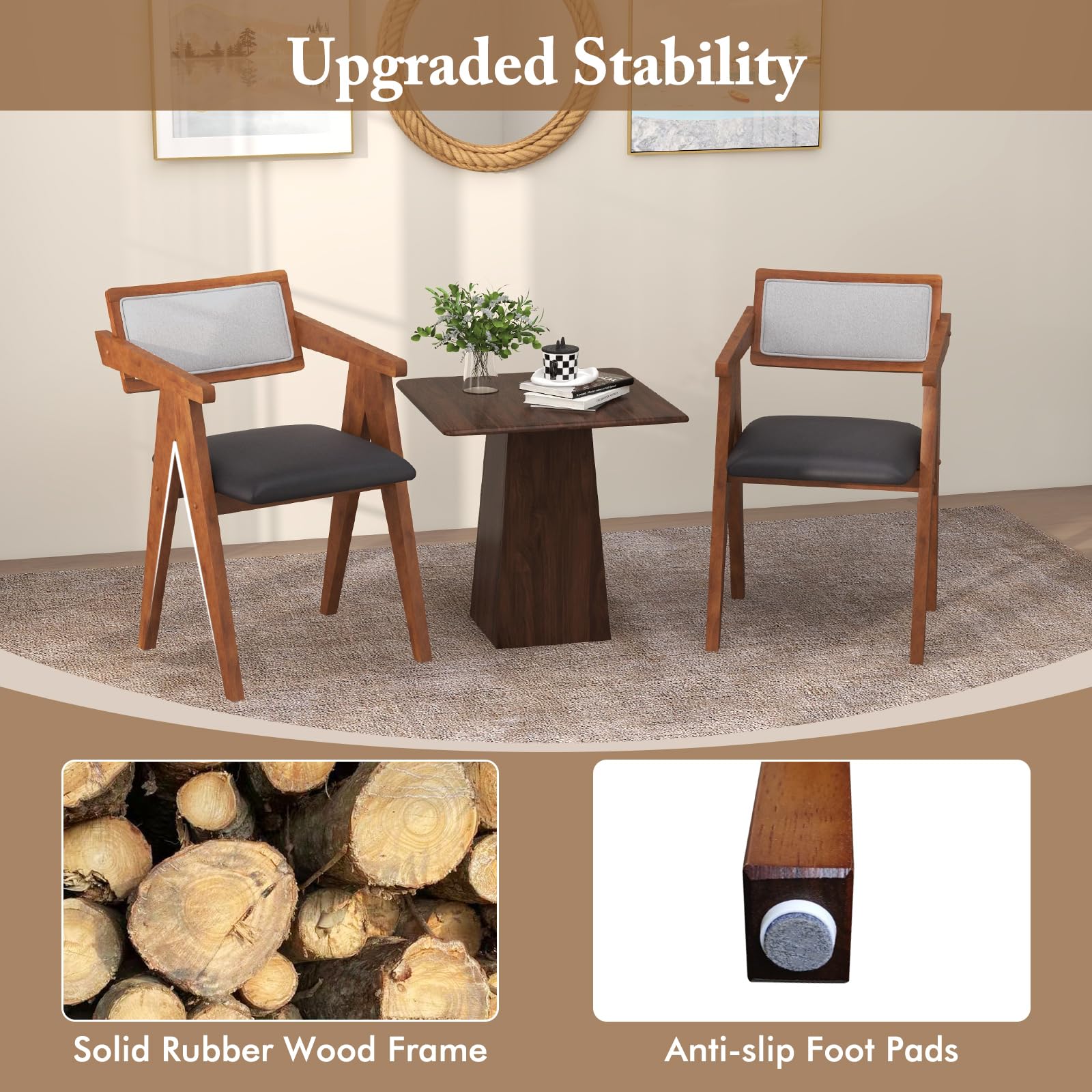Wooden Dining Chairs Set of 2/4, Mid Century Upholstered Kitchen Chairs w/Leathaire Seat Cushions & Sherpa Backrests