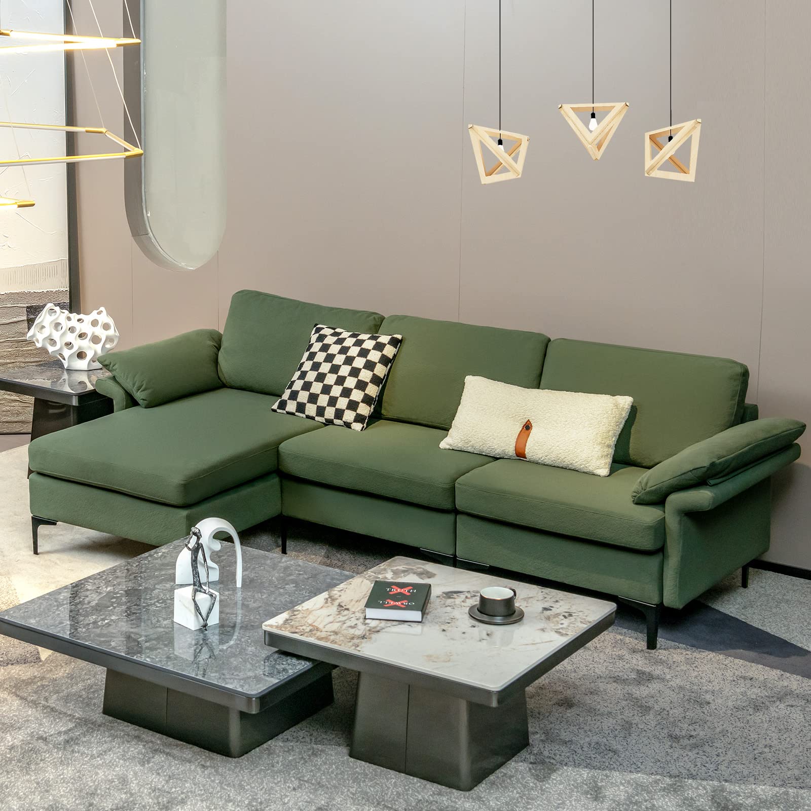 100.5 Inch Convertible L-Shaped Sectional Sofa Couch, 3-Seat Sofa with Reversible Chaise Lounge