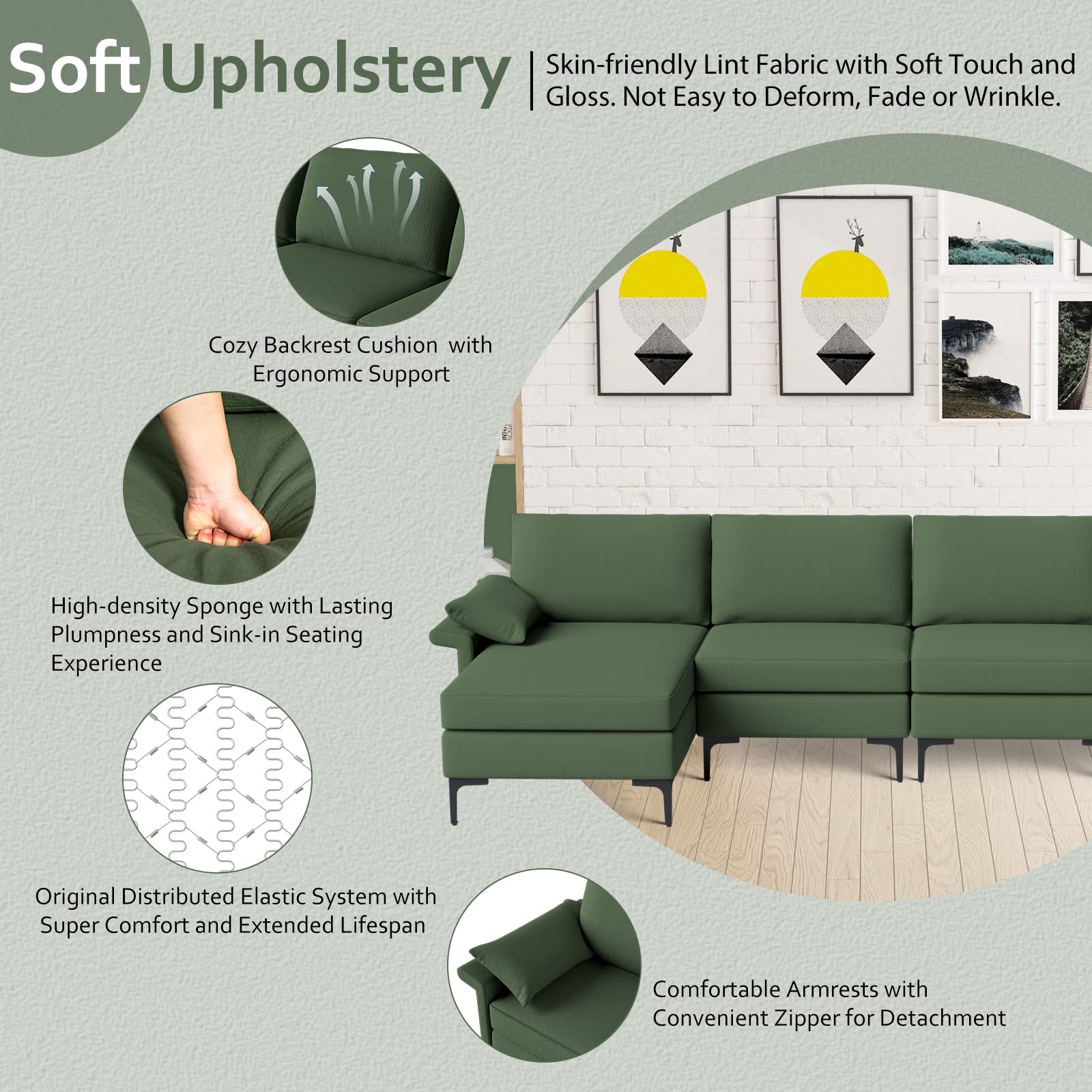 130.5 Inch Extra Large Convertible Sectional Sofa