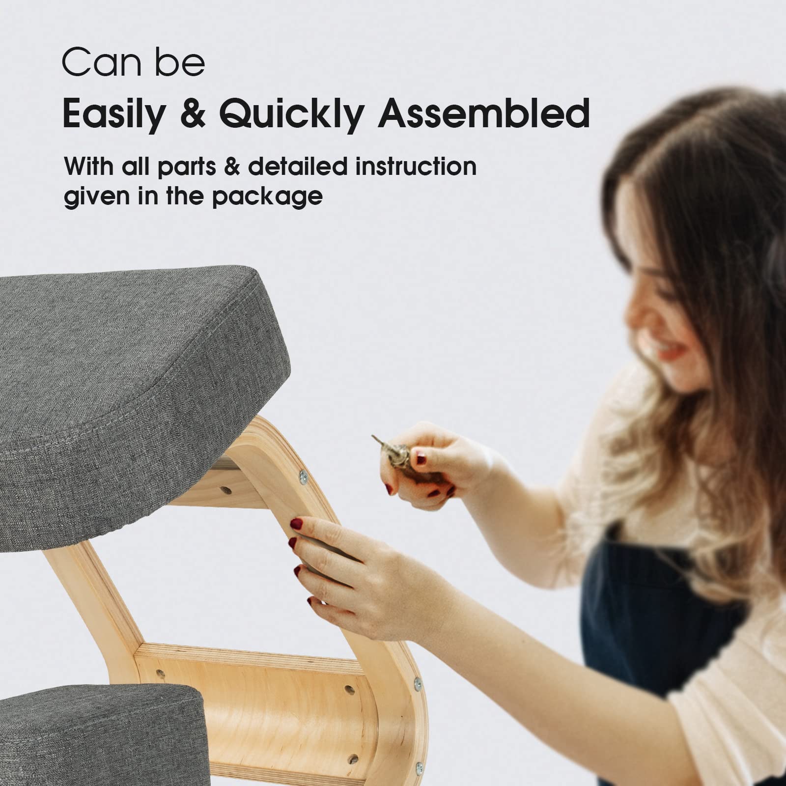 Kneeling Chair, Wood Posture Chair, Max Load 330 Lbs, Rocking Knee Chair with Soft Cushion