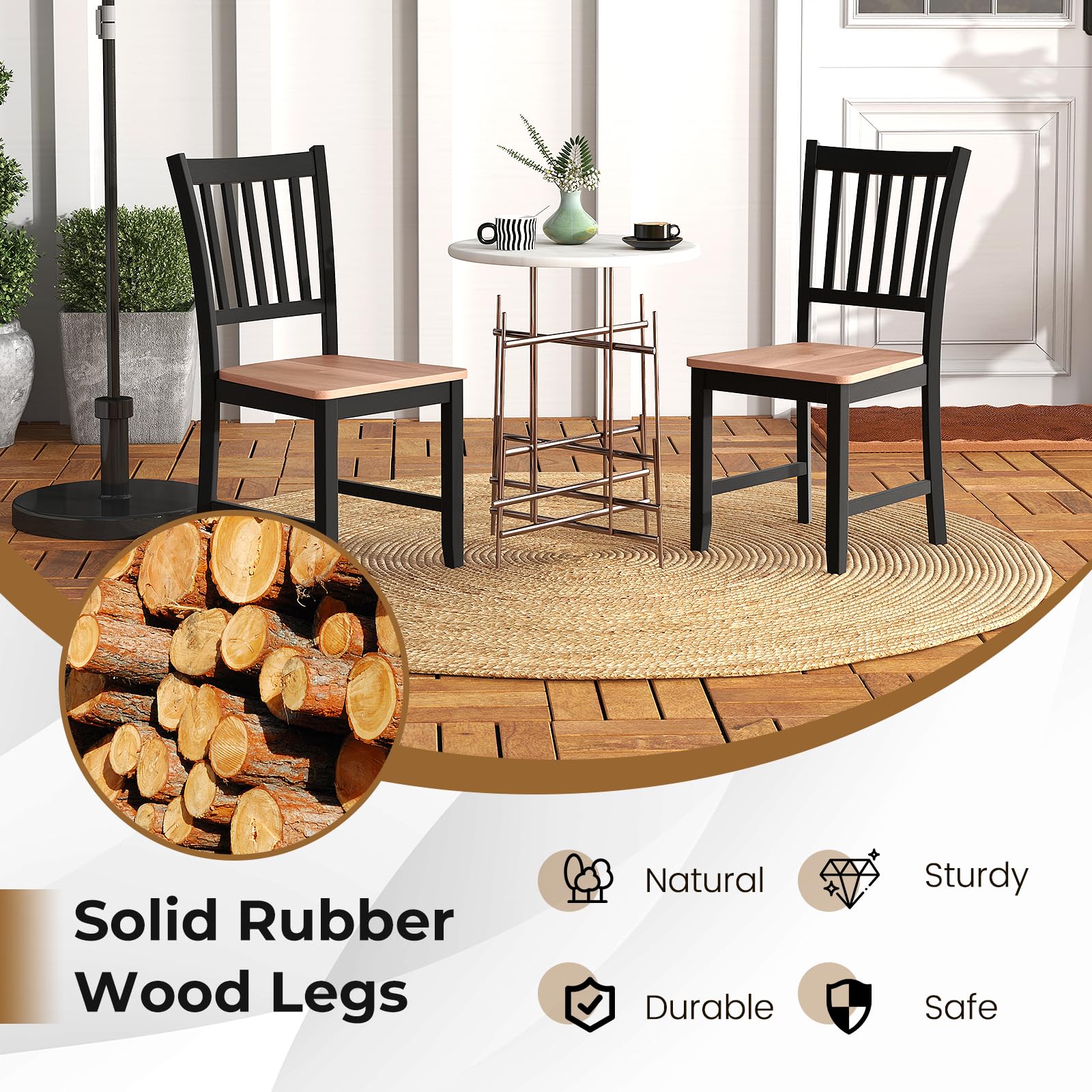 Wooden Dining Chairs Set of 4, Farmhouse Kitchen Chair with Rubber Wood Legs, Slat Back