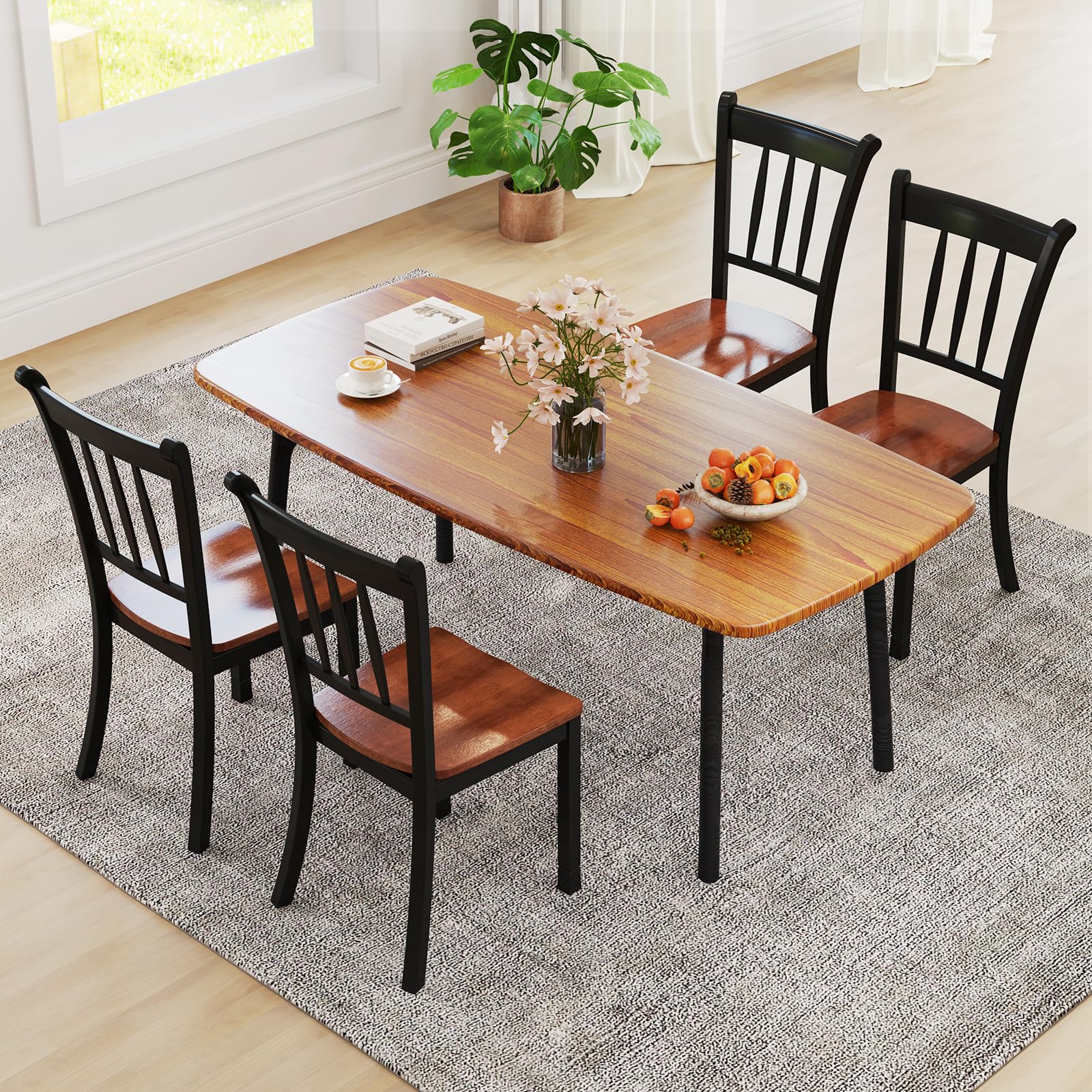 Set of 2/4 Wood Solid Rubber Wood Armless Dining Chairs with Non-Slip Foot Pads