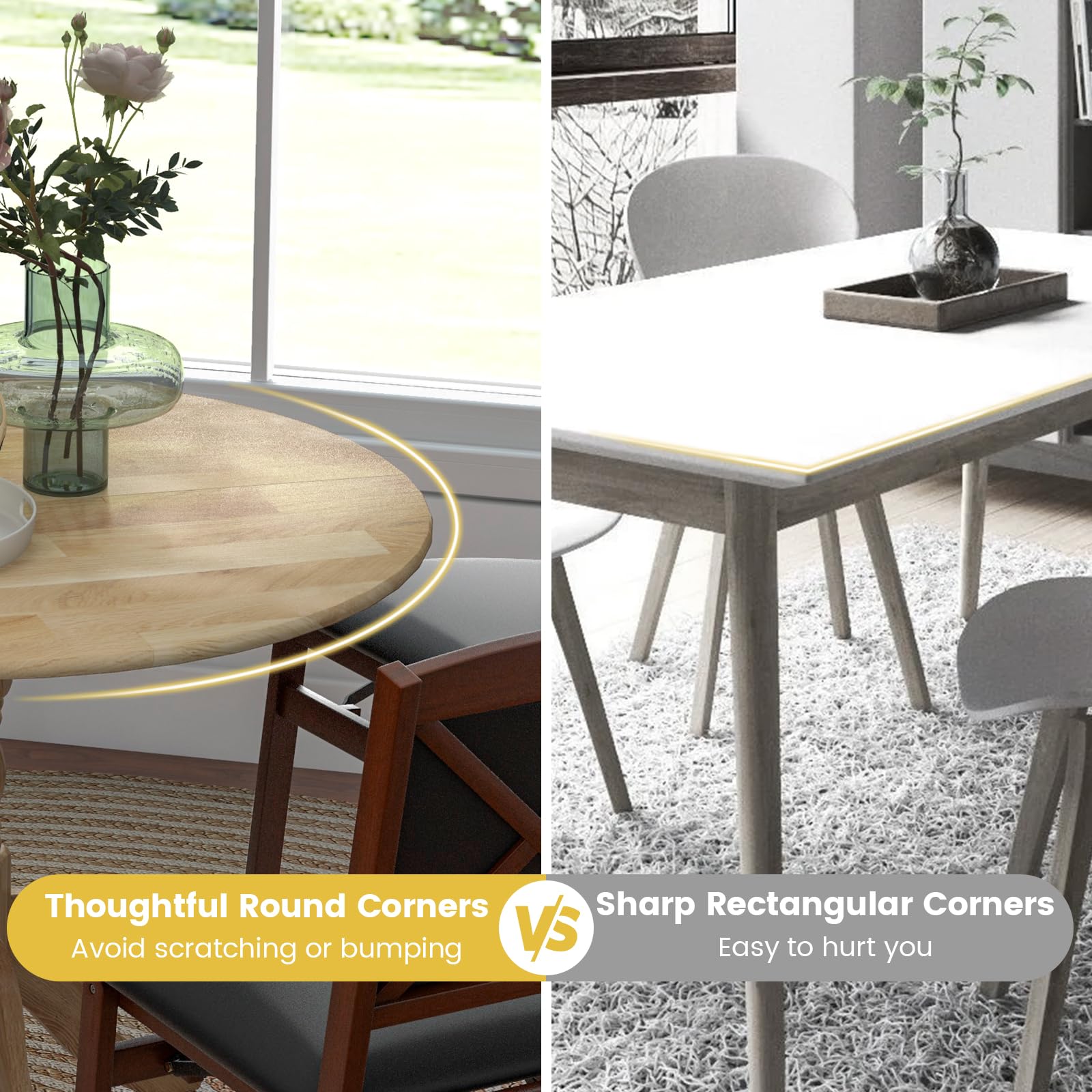 Wood Round Dining Table for 4 People with Round Tabletop & Curved Trestle Legs
