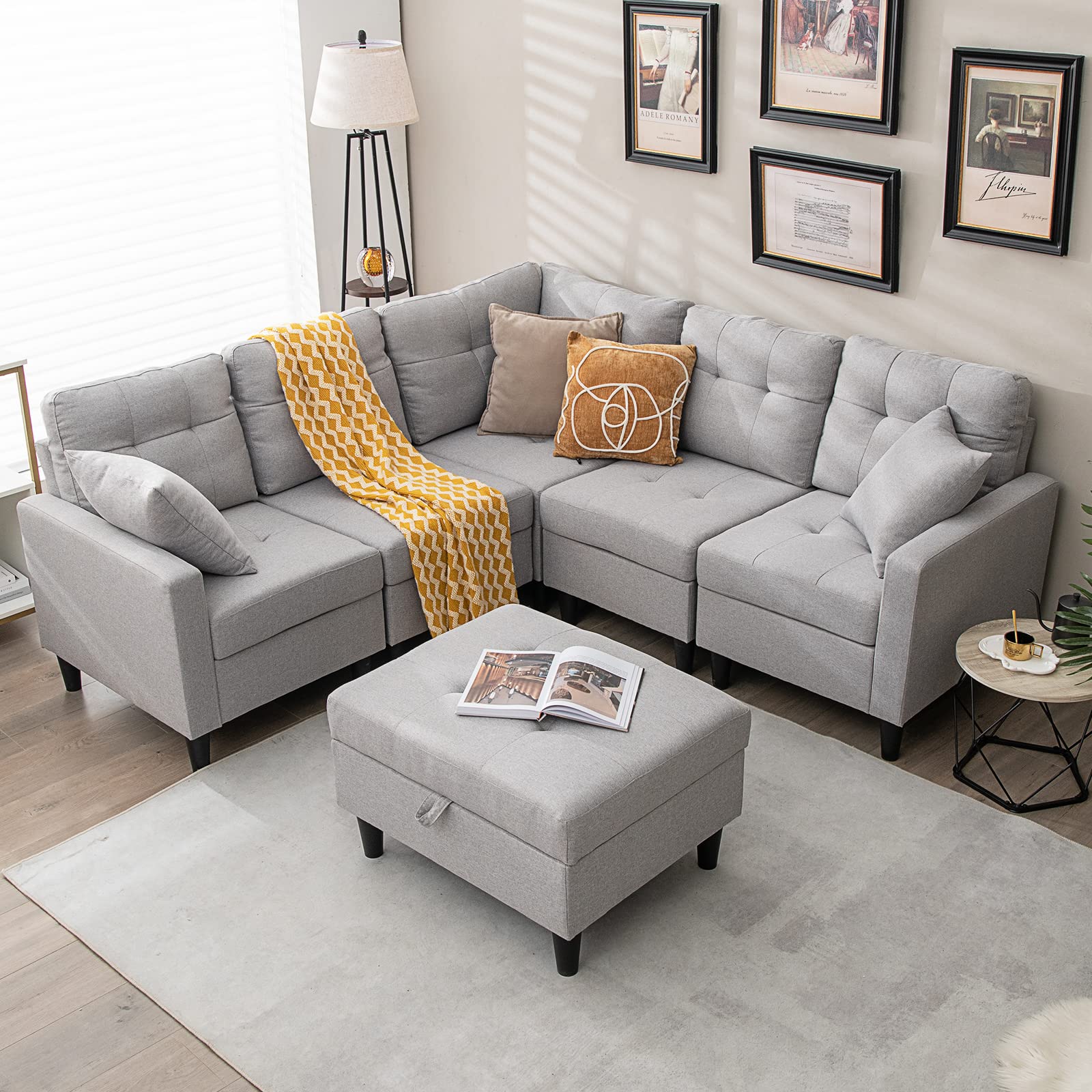Modular Sectional Sofa Couch, Reversible L-Shaped Corner Sofa Set with Ottoman