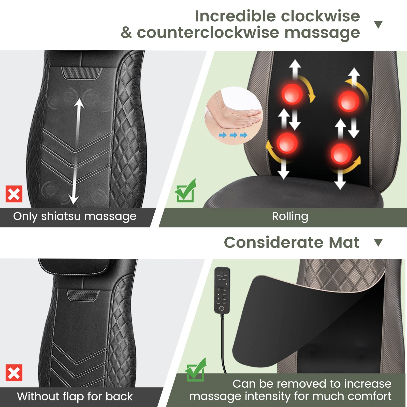 Back Massager Chair Pad - Massage Seat Cushion with Heat & Vibration, Removable Neck Pillow & Back Flap