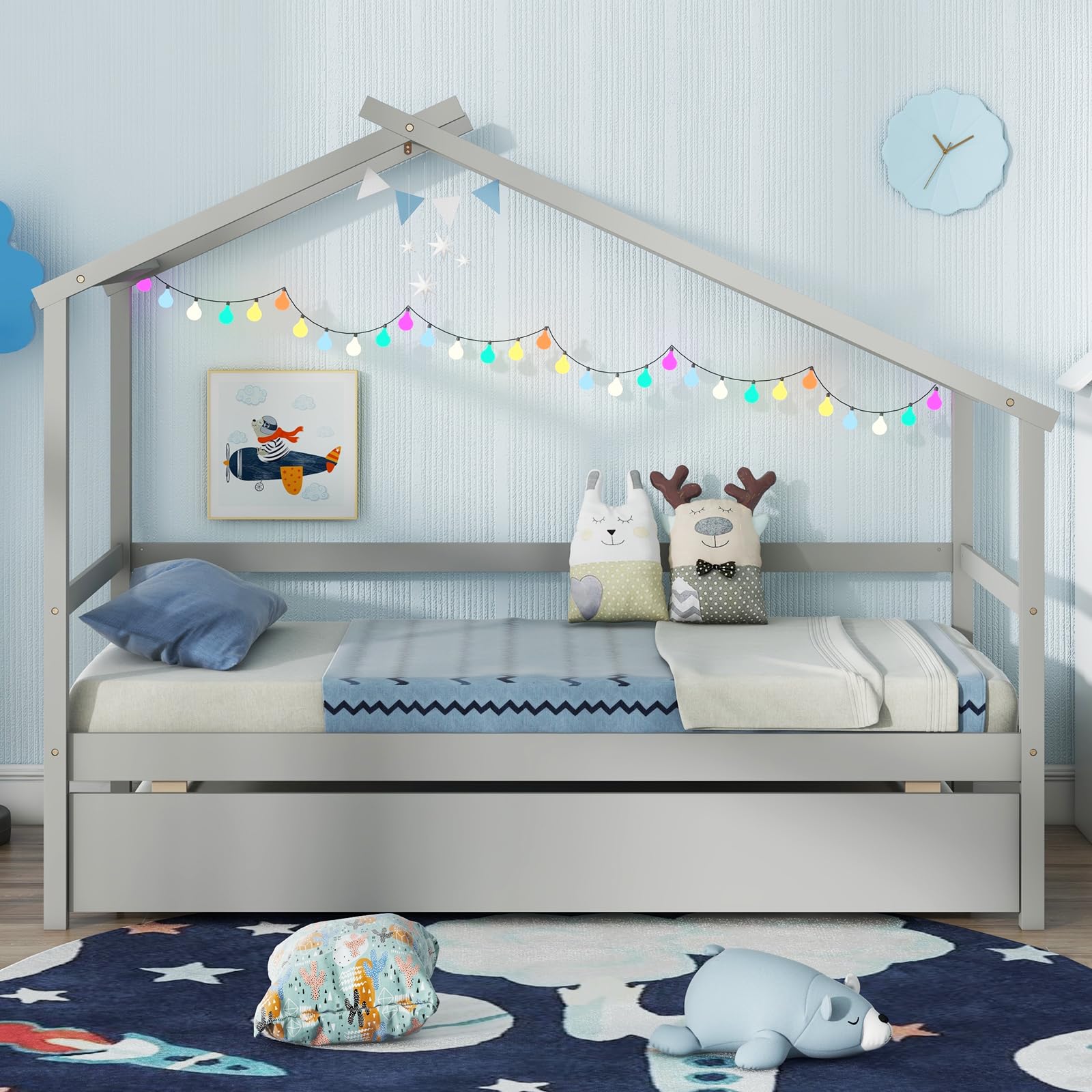 Twin Size House Bed with Trundle