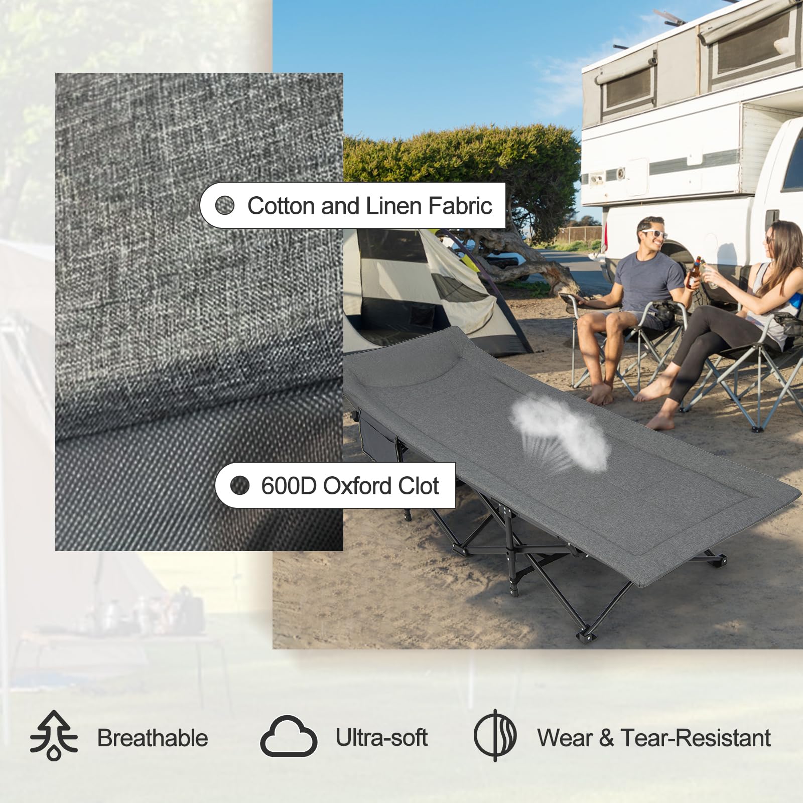 Camping Cot for Adults, Portable Folding Bed for Sleeping with Pad & Pillow Lightweight Tent Cot with Carry Bag