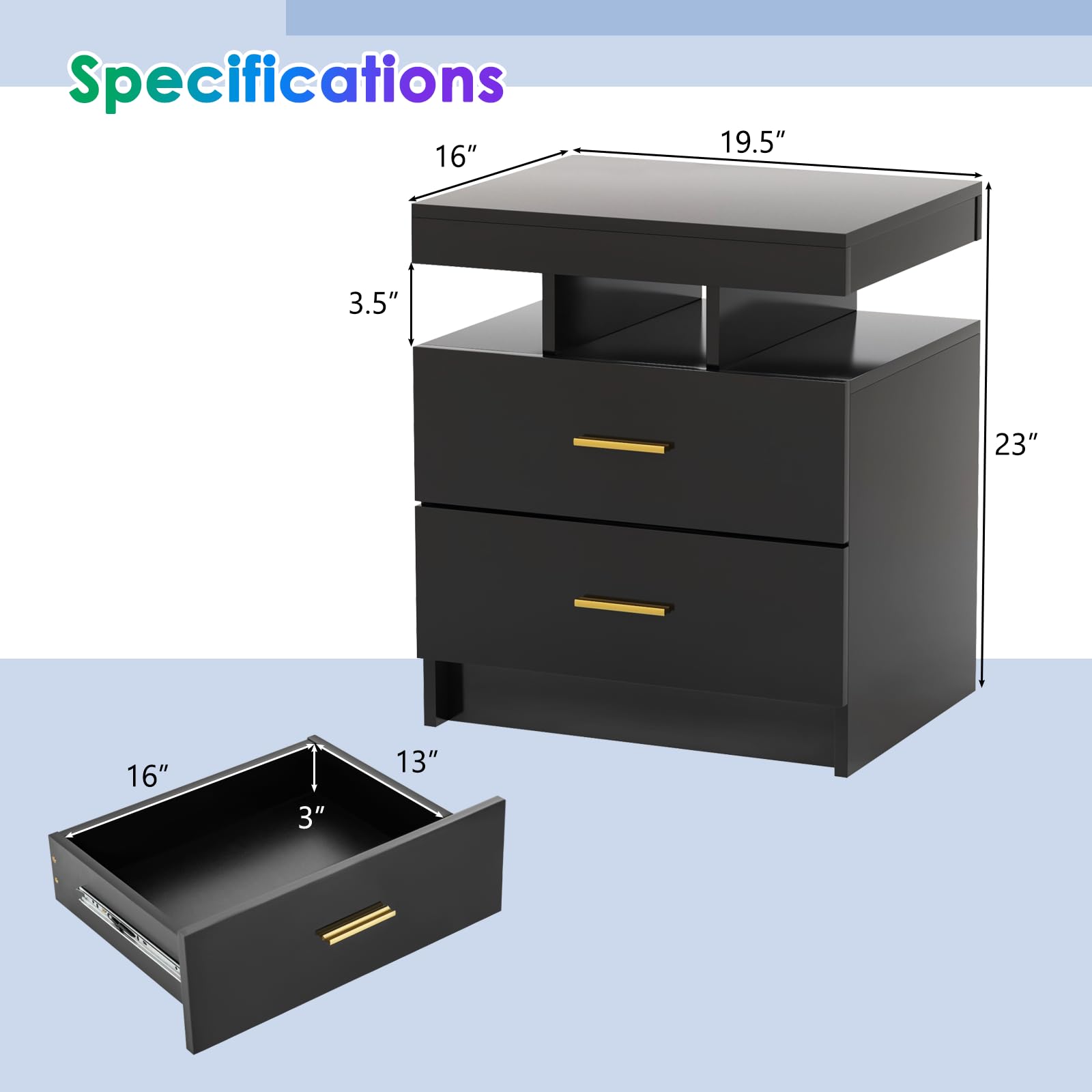 Modern Nightstand with LED Lights（1/2）