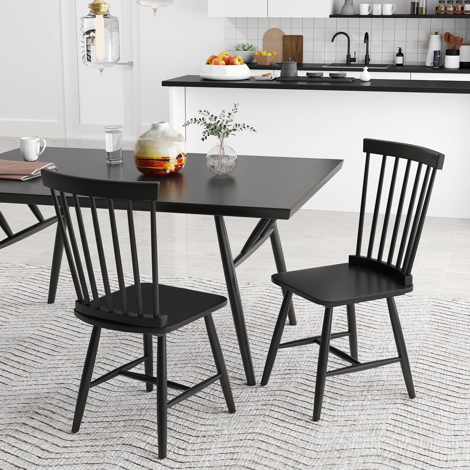 Windsor Dining Chairs Set of 2/4 with Wide Seat & Spindle Back