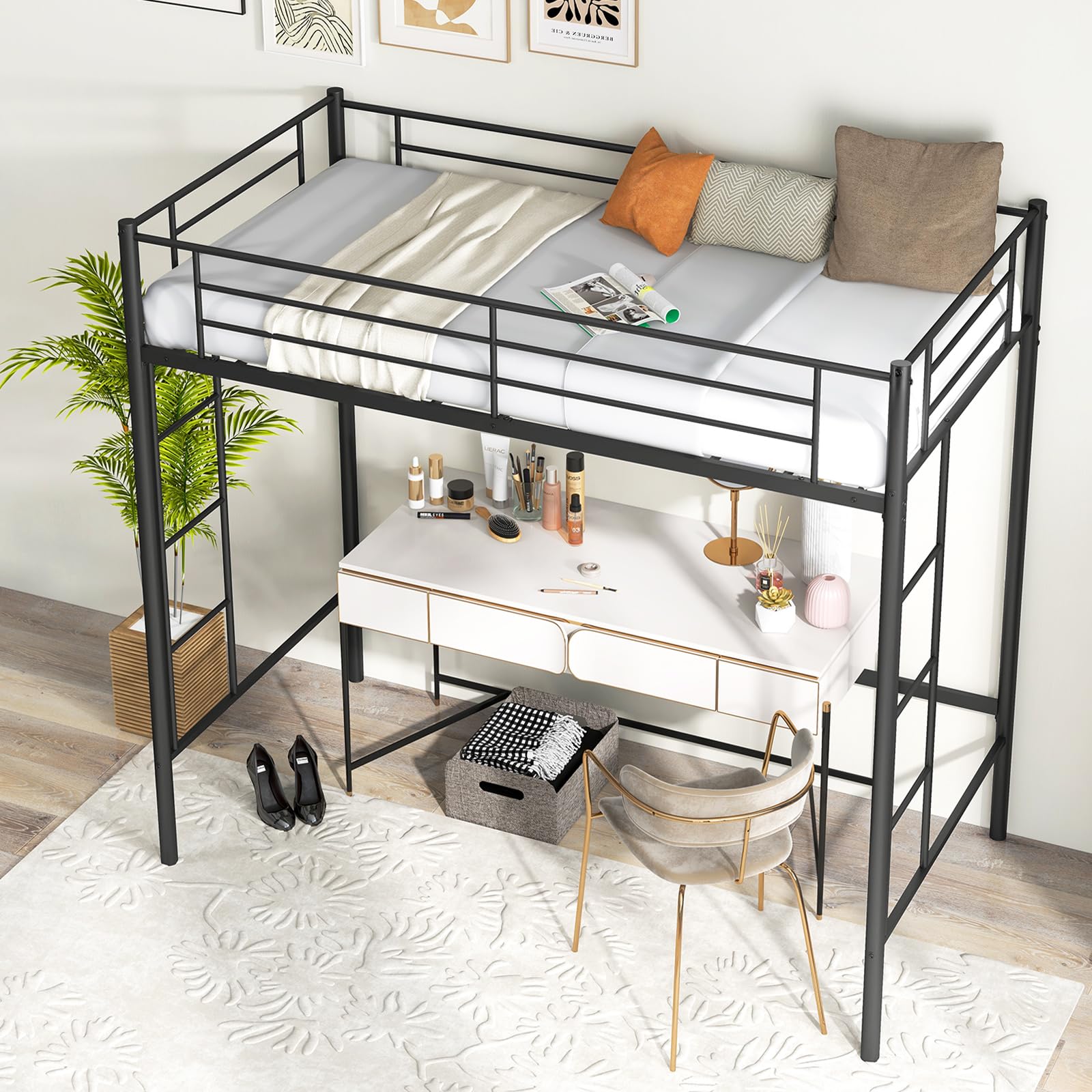Metal Loft Bed Frame Twin Size