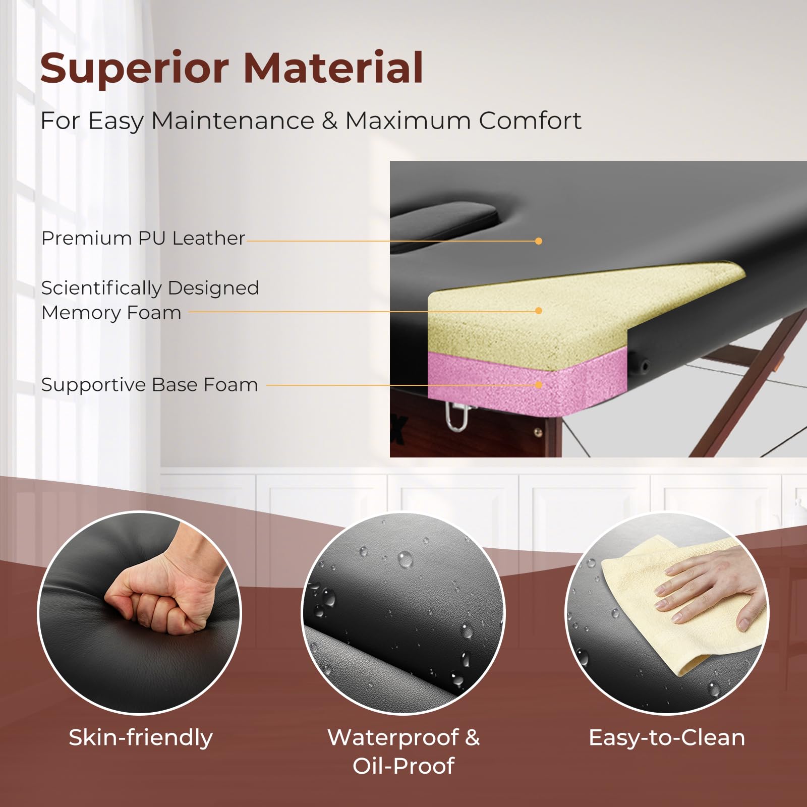 Portable Massage Table 84 Inch, Folding Lash Bed with Premium Foam & Beech Wood Leg