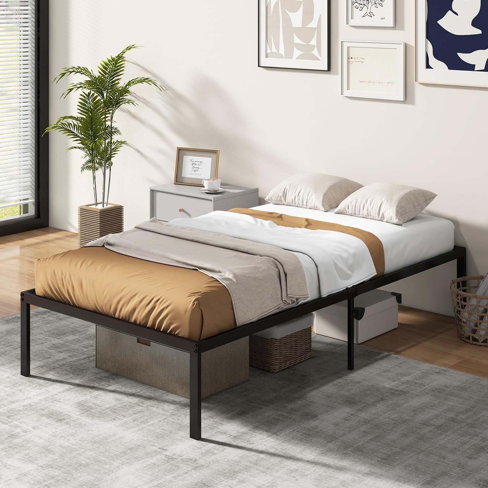 14-Inch Twin Size Metal Platform Bed Frame, Heavy-Duty Metal Bed Base