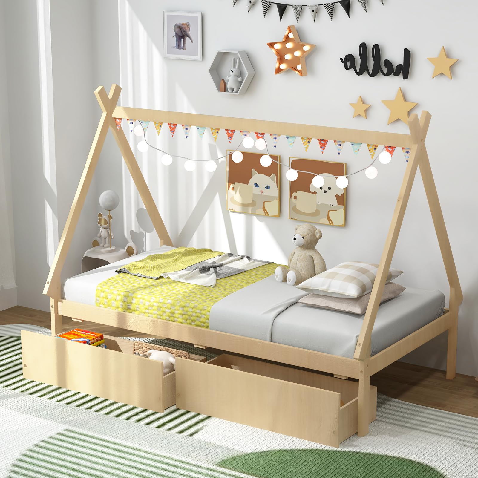 Twin Size House Bed with 2 Storage Drawers