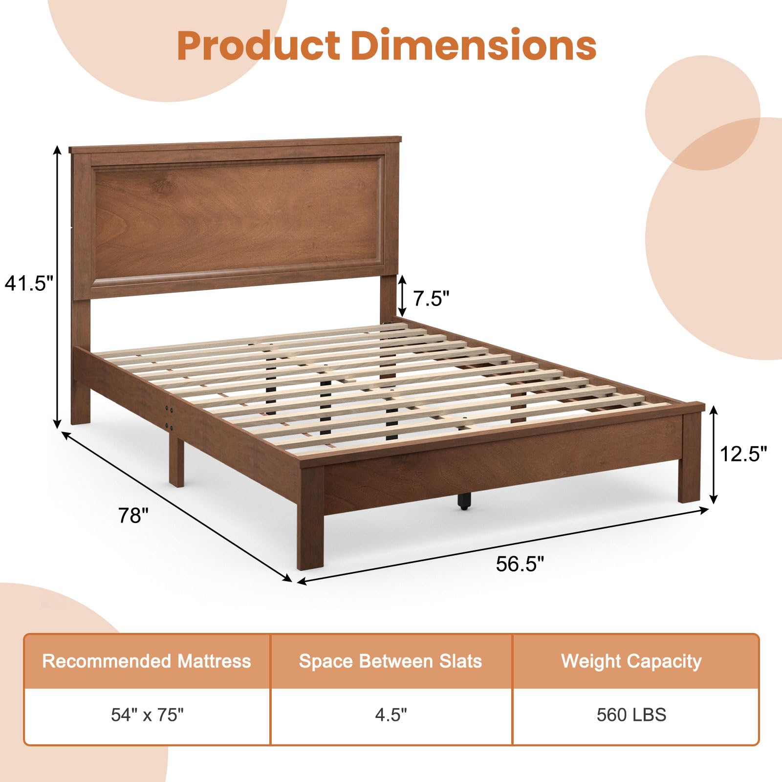 Wood Platform Bed Frame with Headboard, Mid Century Platform Bed Frame with Solid Wood Legs & Wooden Slat Support