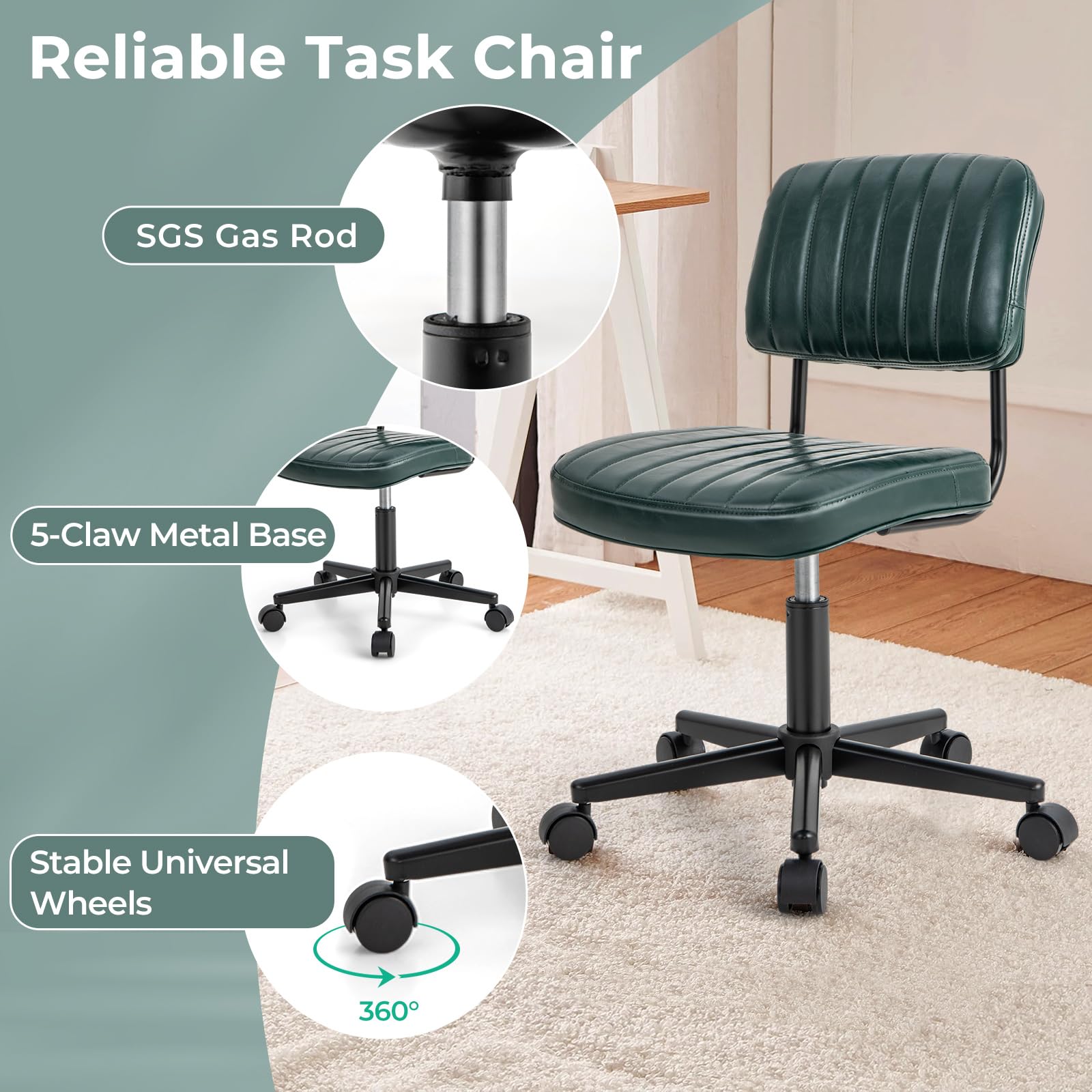 Leather Height Adjustable Office Chair, Retro Swivel Rolling Task Chair