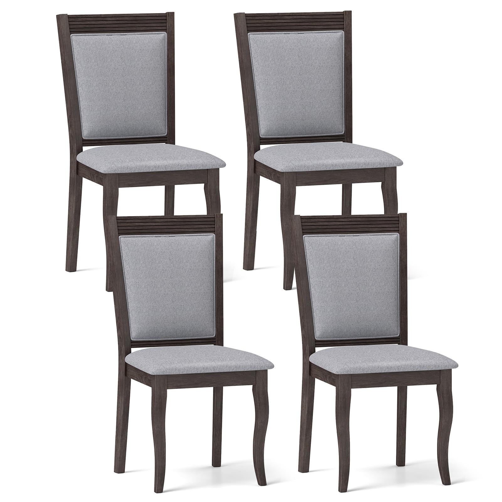 Wood Dining Chairs Set of 2/4, Farmhouse Upholstered Kitchen Chairs w/Rubber Wood Frame, Padded Seat, High Backrest
