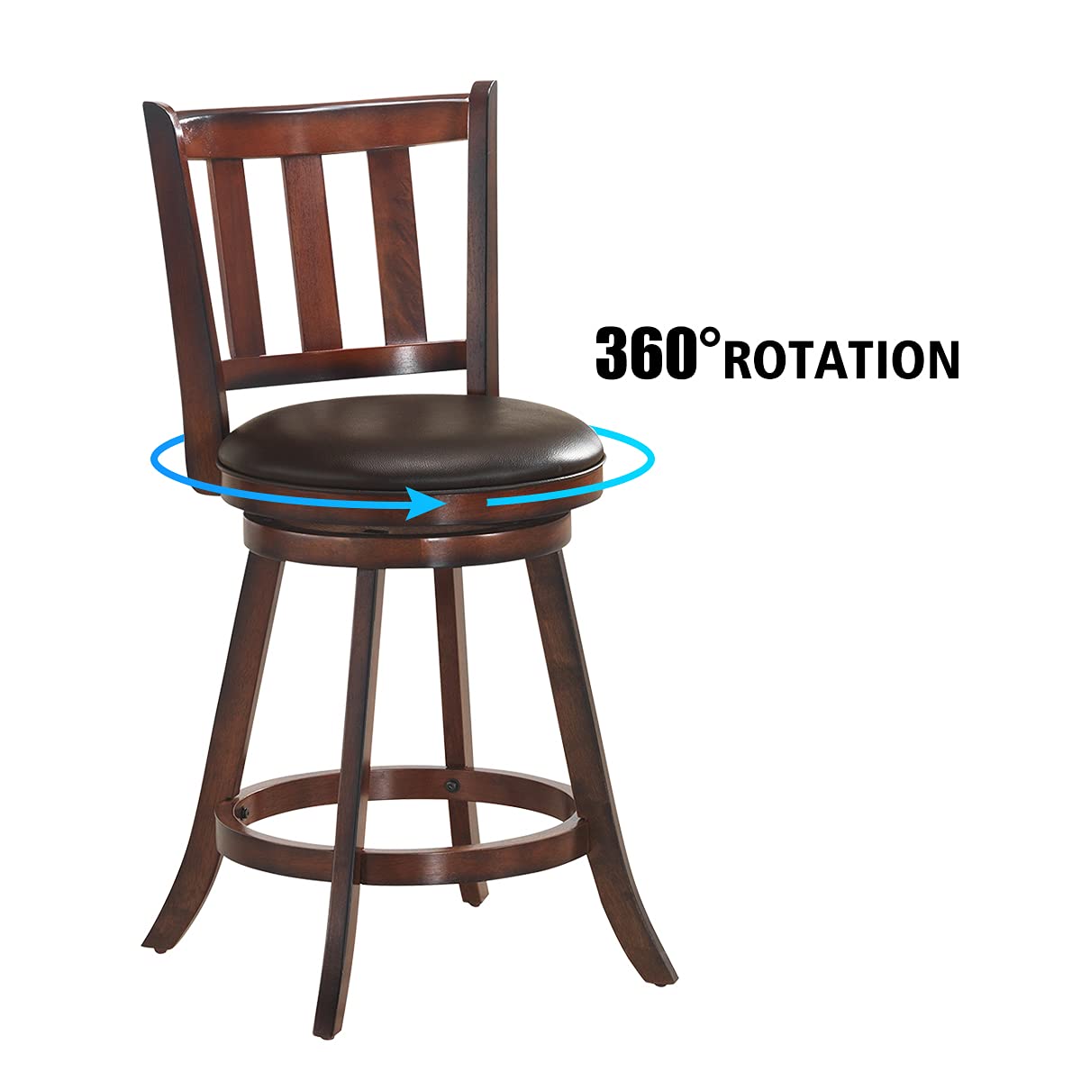 Bar Stools Set of 2/4, Counter Height Dining Chair, Fabric Upholstered 360 Degree Swivel, PVC Cushioned Seat