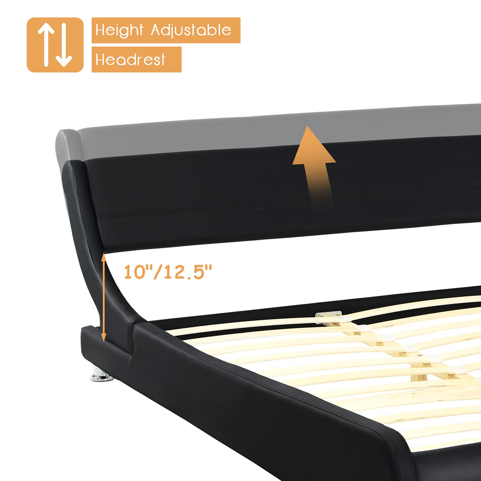 Faux Leather Bed Frame with Adjustable & Upholstered Headboard