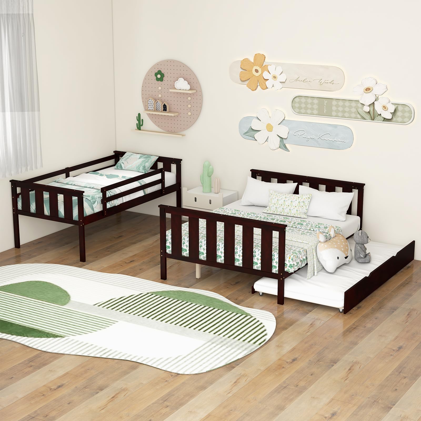 Convertible 3-in-1 Twin Over Full Bunk Bed with Trundle