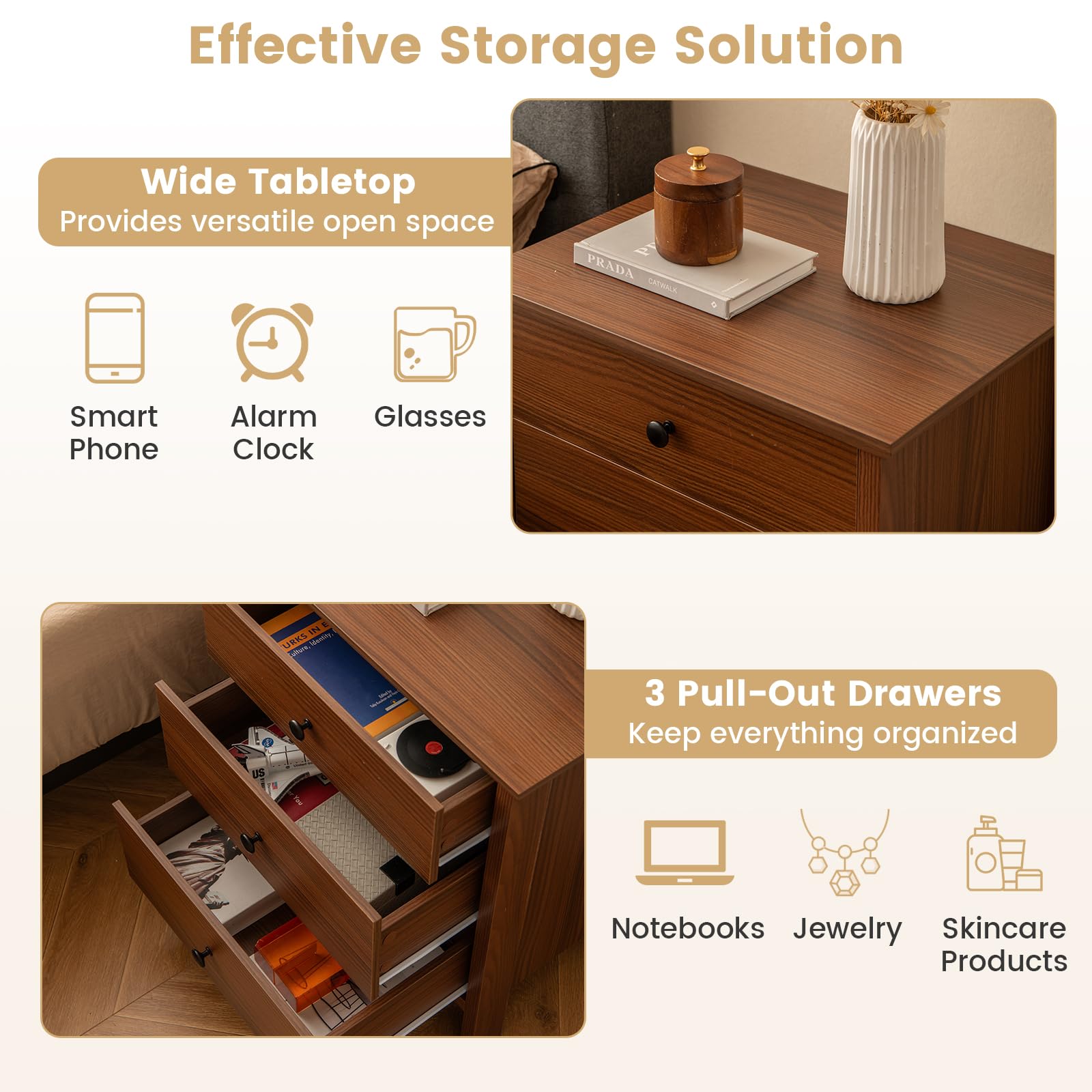 3 Drawers Nightstand Set of 1/2