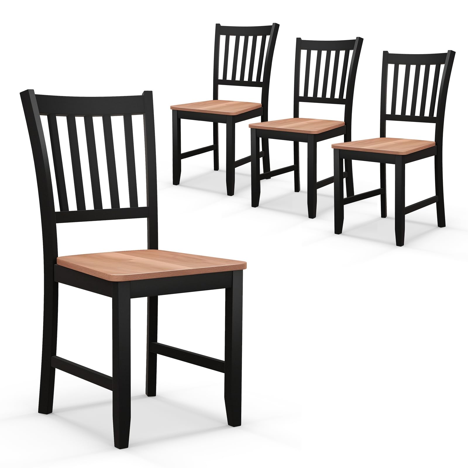 Wooden Dining Chairs Set of 4, Farmhouse Kitchen Chair with Rubber Wood Legs, Slat Back