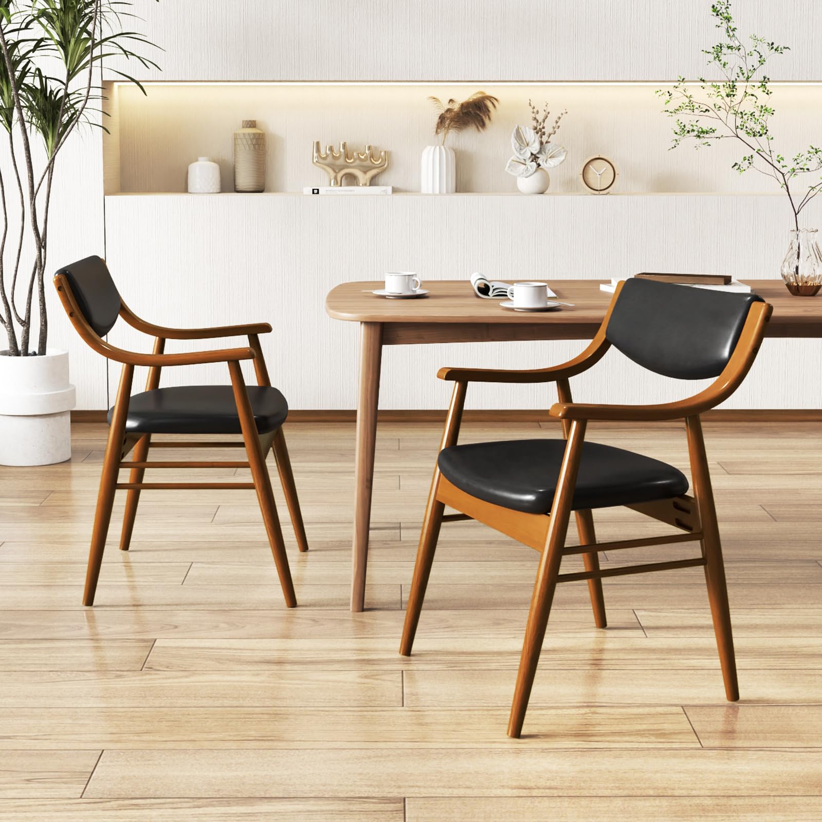 Wooden Dining Chairs Set of 2/4, PU Leather Upholstered Kitchen Chairs w/Padded Seat & Back, Rubber Wood Frame