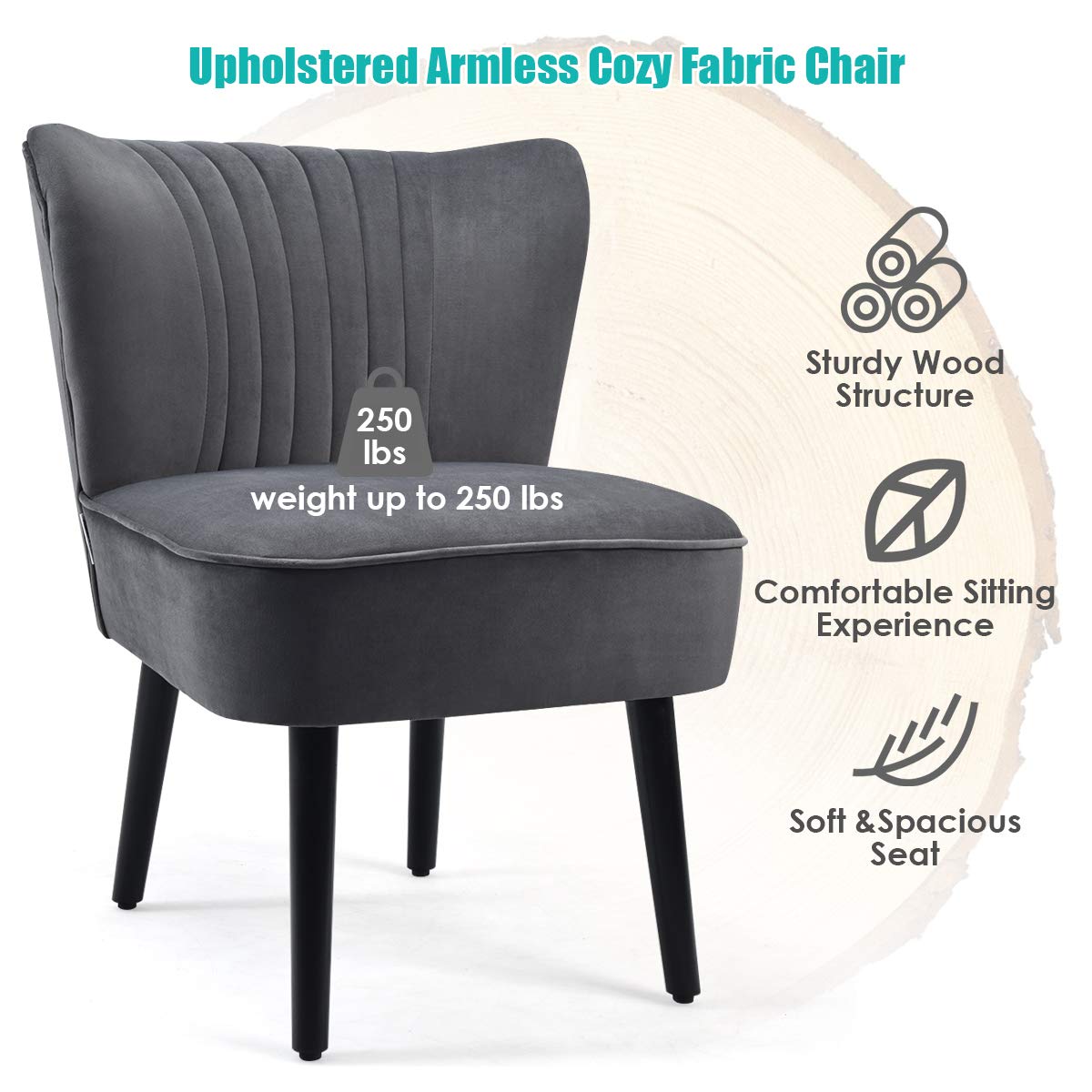Set of 2 Upholstered Modern Leisure Velvet Accent Chair w/ Adjustable Foot Pads