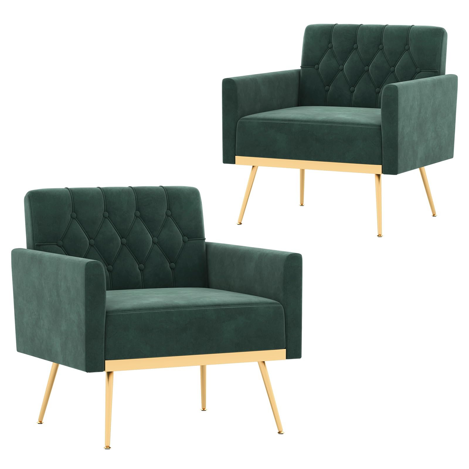 Velvet Accent Chairs Set of 1/2 Modern Tufted Arm Chair