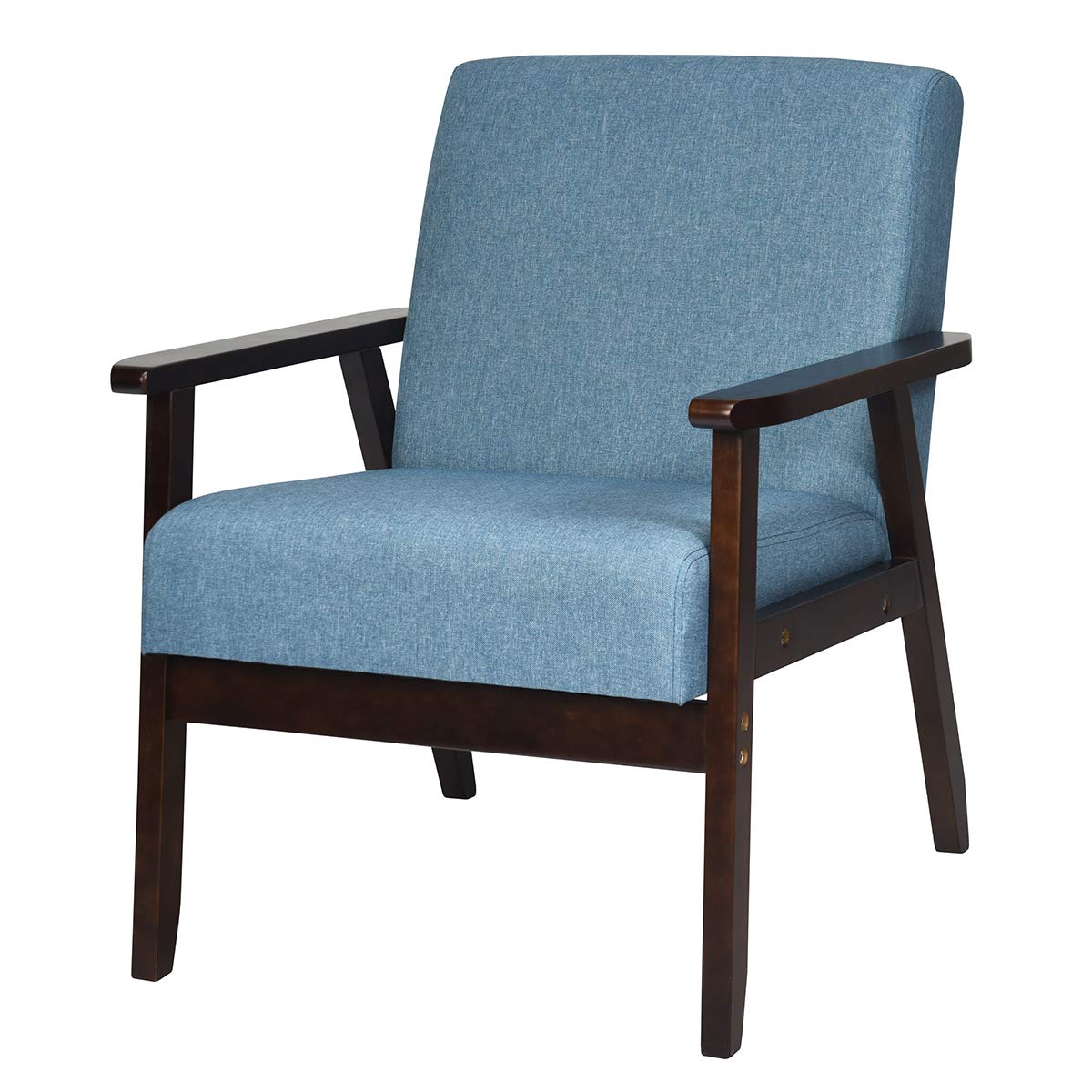 Solid Hardwood Made Mid-Century Modern Accent Chair | Retro Fabric Armchair
