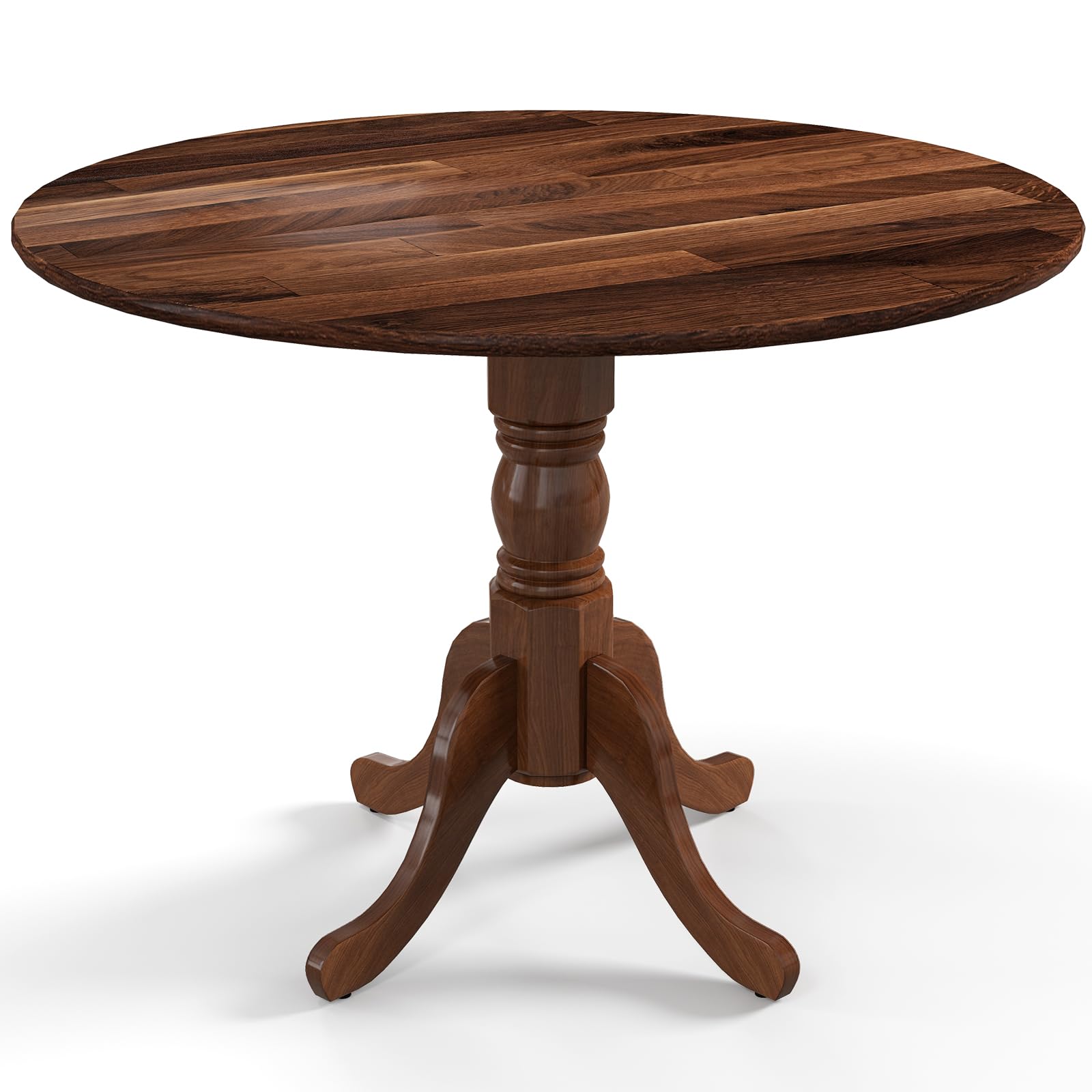 Wood Round Dining Table for 4 People with Round Tabletop & Curved Trestle Legs