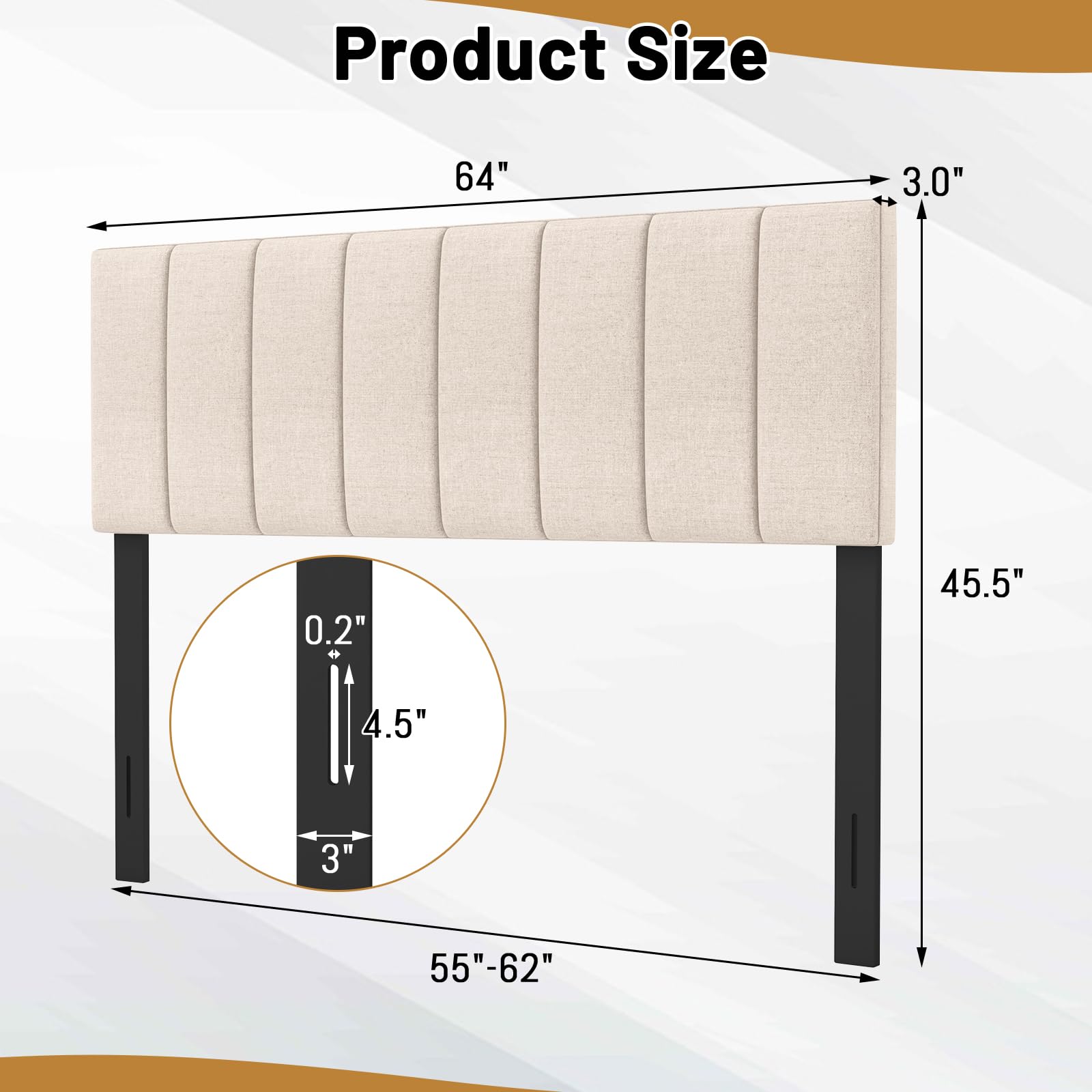 Linen Upholstered Headboard for Full & Queen Size Bed