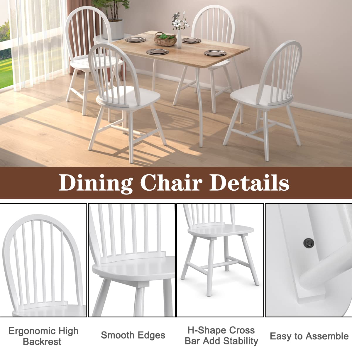 Set of 2/4 Windsor Chairs, Kitchen Dining Chairs with Backrest