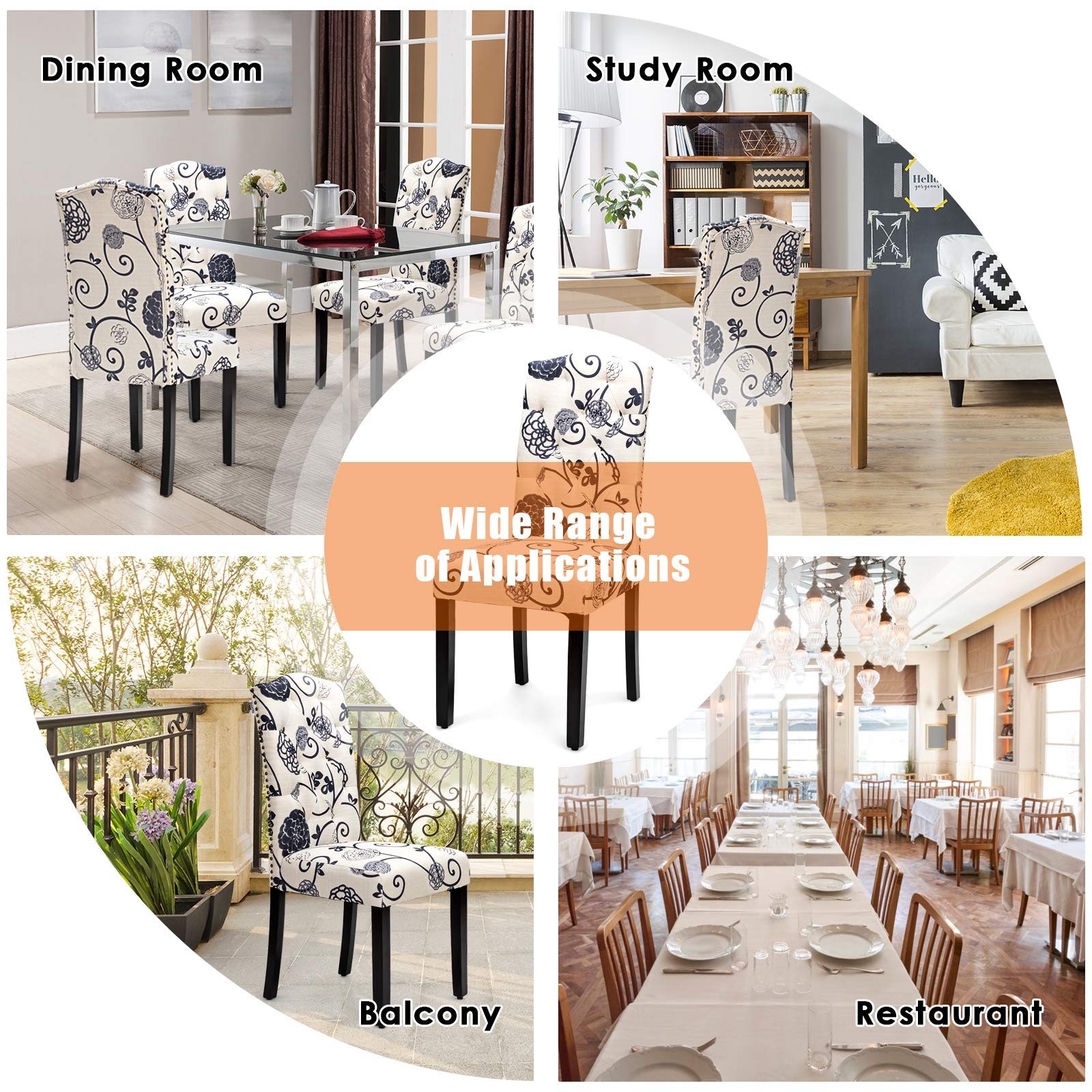 Set of 2/4 Tufted Fabric Dining Chairs with Padded Seat and Tall Backrest