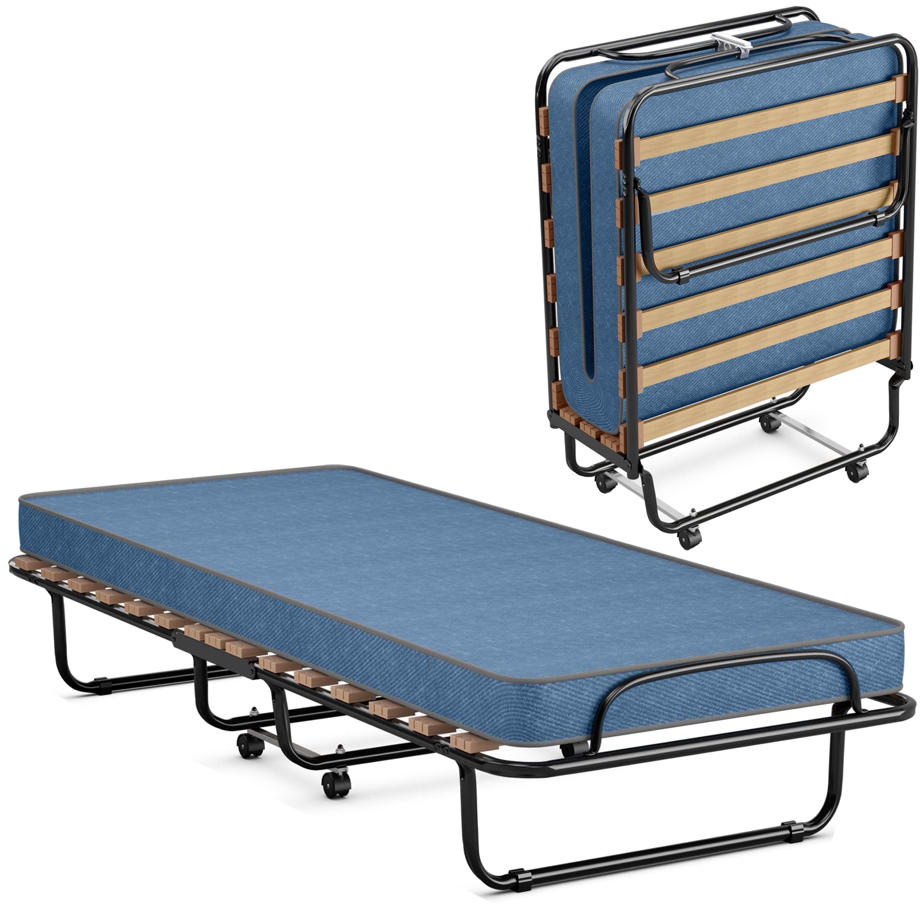 Portable Folding Rollaway Bed with Steel Frame & Memory Foam Mattress