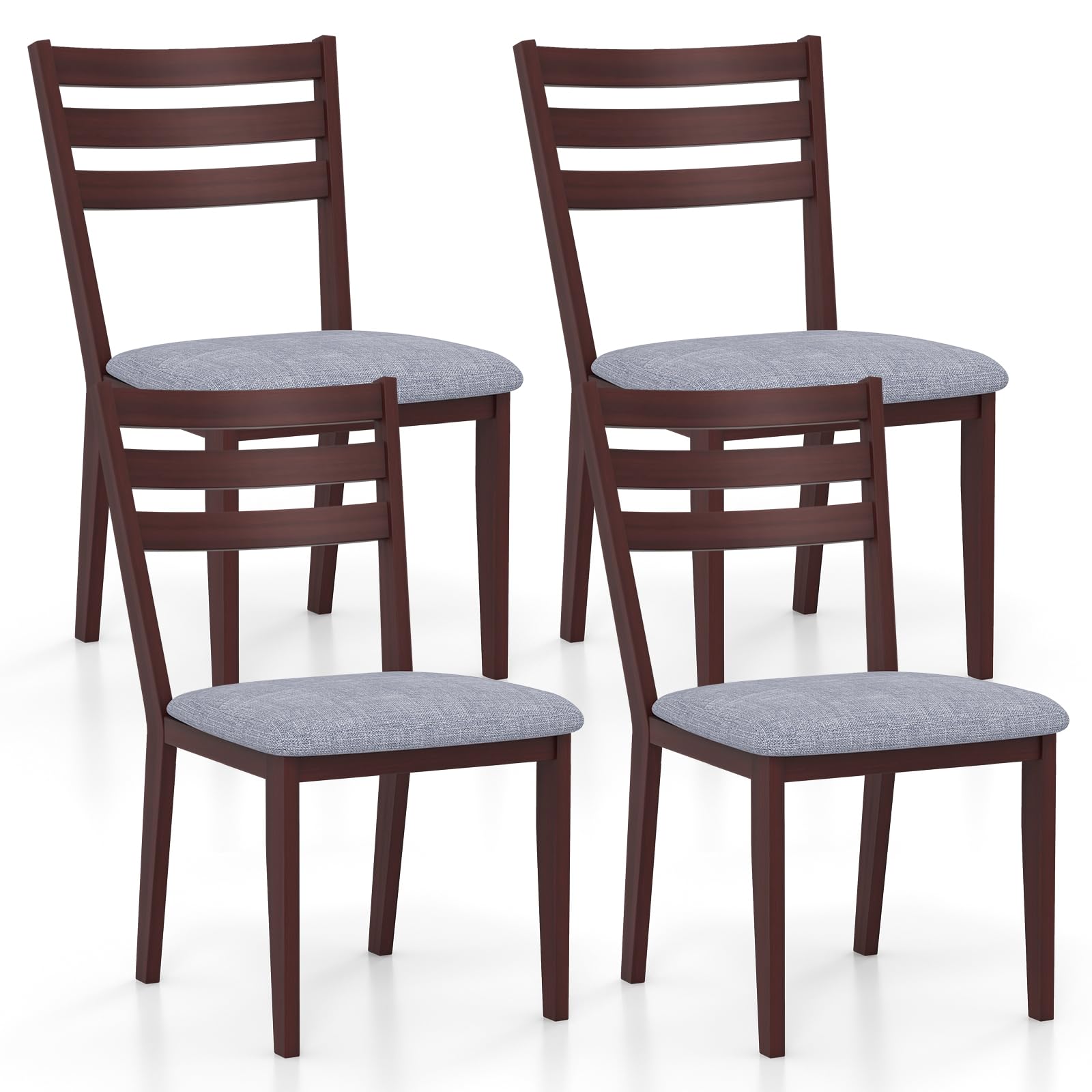 Wood Dining Chairs Set of 2/4, Upholstered Kitchen Chair with Solid Rubber Wood Frame