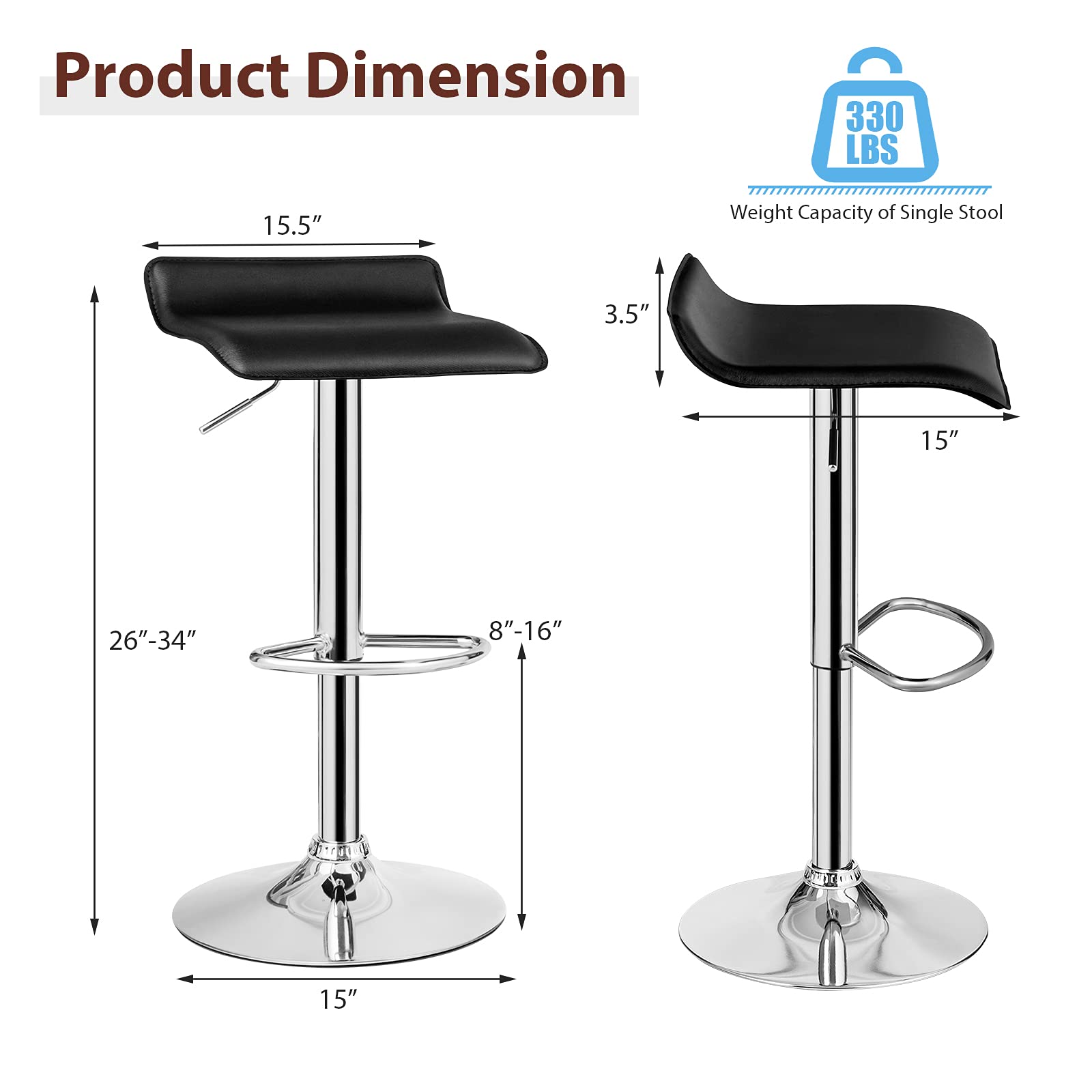 Bar Stools Set of 2/4, Adjustable Swivel PU Leather Barstools w/Footrest, Chrome Base