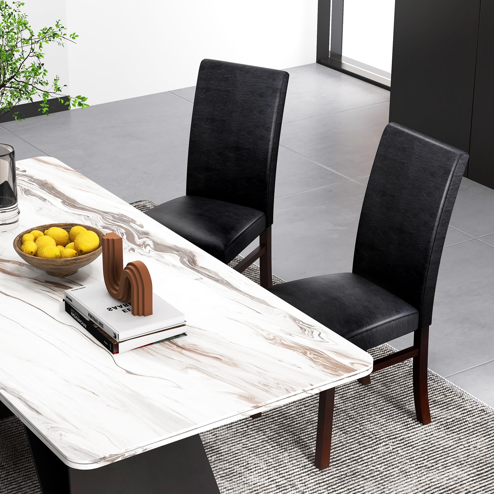 PU Leather Dining Chairs Set of 2/4, Armless High Back Dining Side Chairs with Cushion Seat