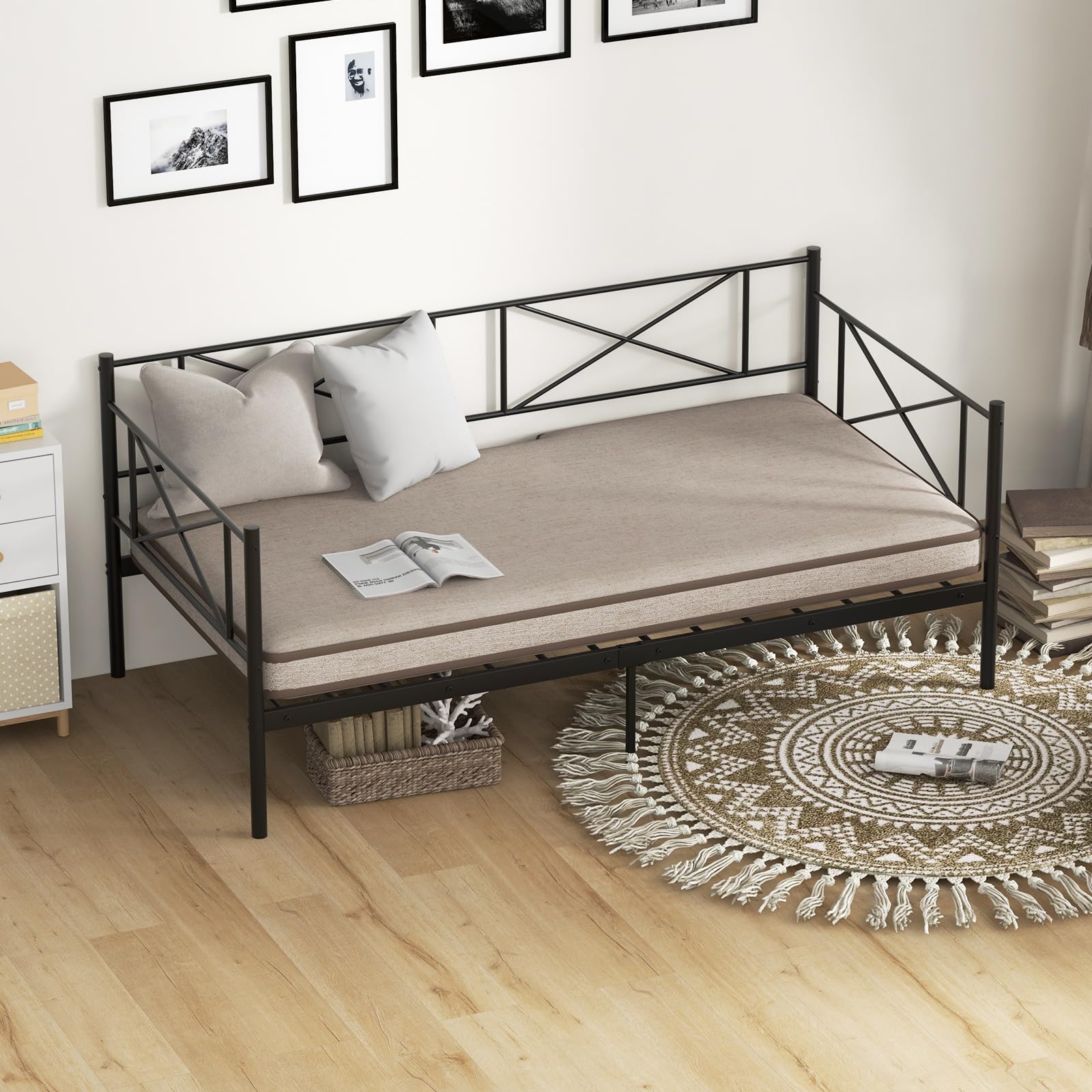 Twin Size Metal Daybed Frame Modern 2-in-1 Sofa Daybed