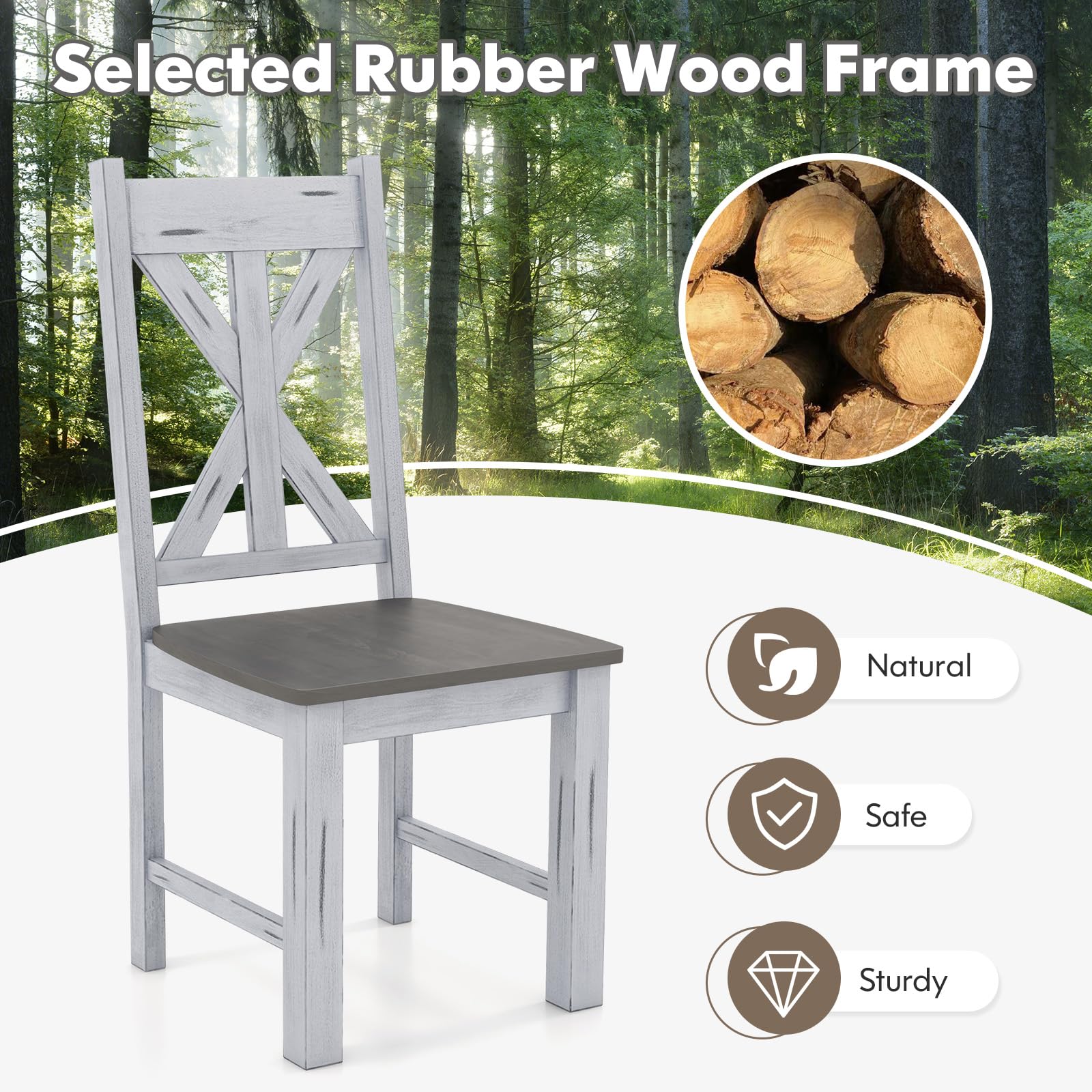Retro Wooden Dining Chairs Set of 2/4, Farmhouse Kitchen Chairs w/Rubber Wood Frame, Elegant Hollowed Backrest