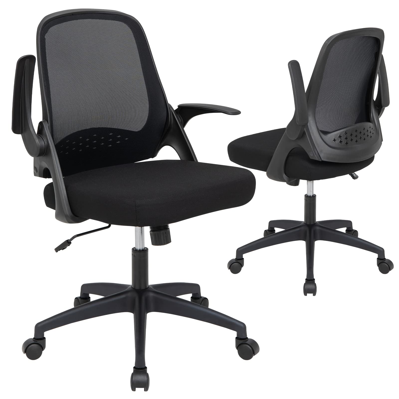 Mid-Back Height Adjustable Swivel Mesh Office Chair with Flip-up Armrests, Lumbar Support