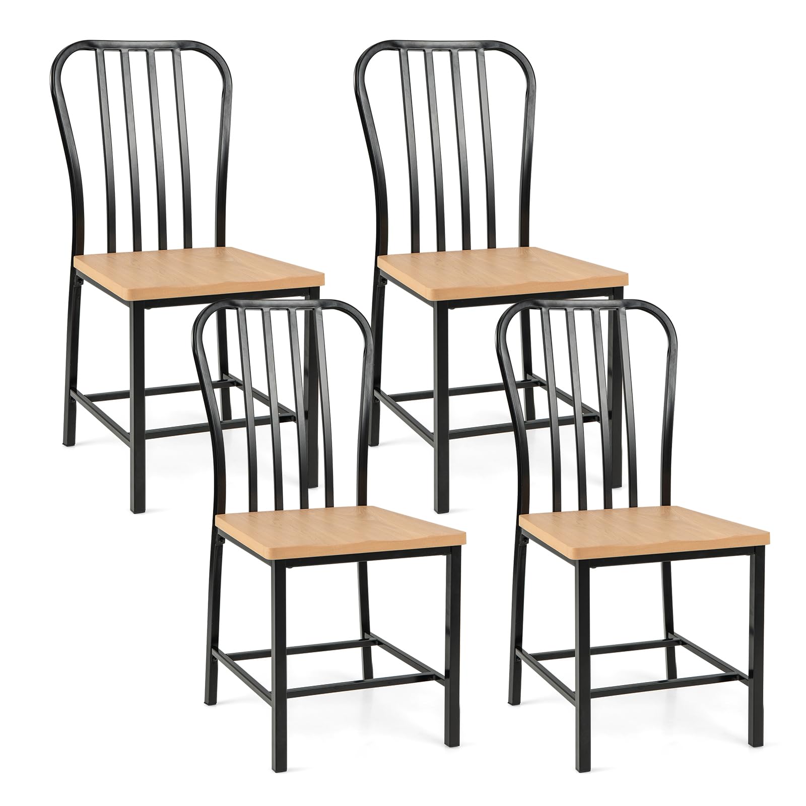 Dining Chairs Set of 2/4 with Slat Back, Solid Metal Frame