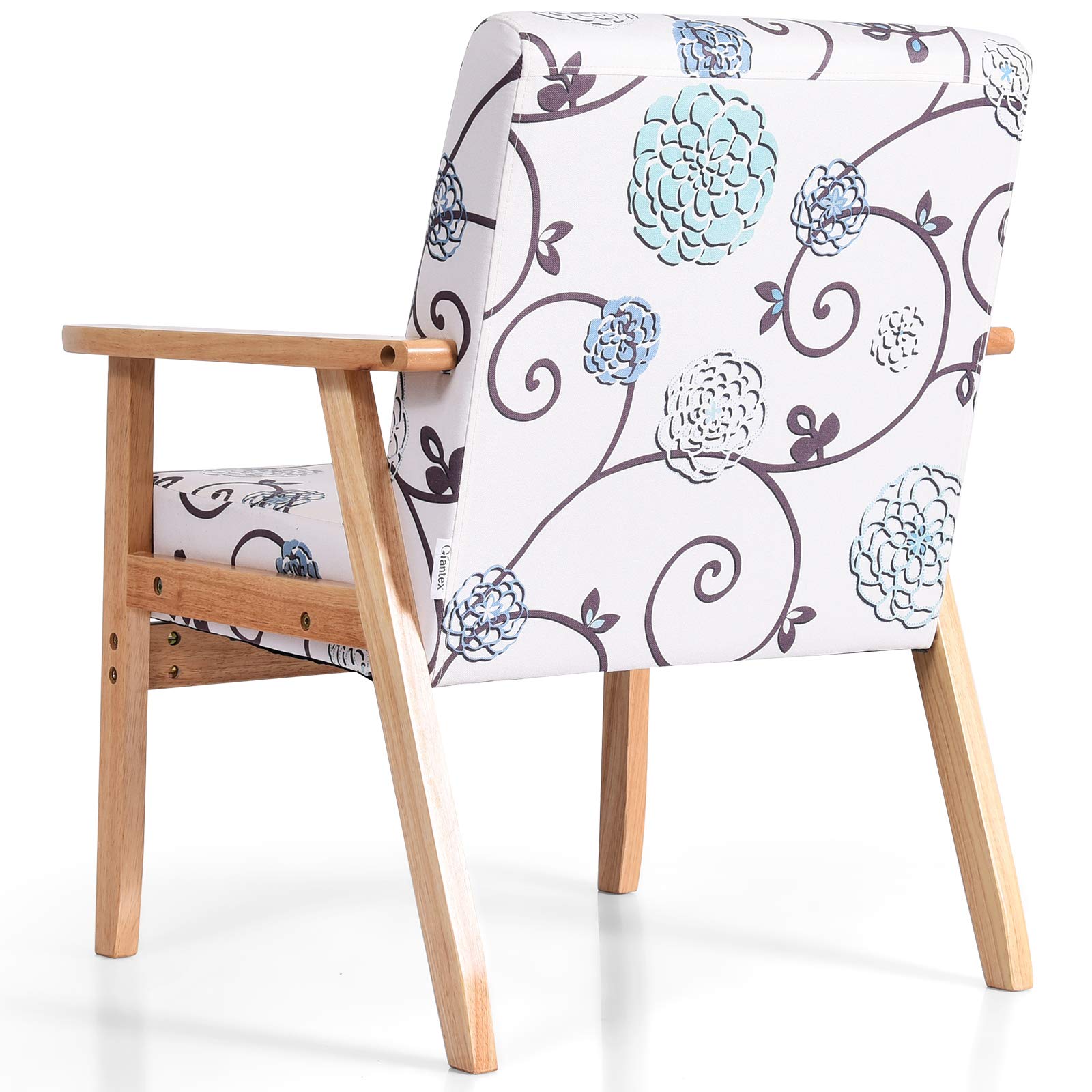 Mid Century Accent Arm Chairs, Fabric Modern Armchairs w/Rubber Wood, Pretty Pattern, Soft Sponge