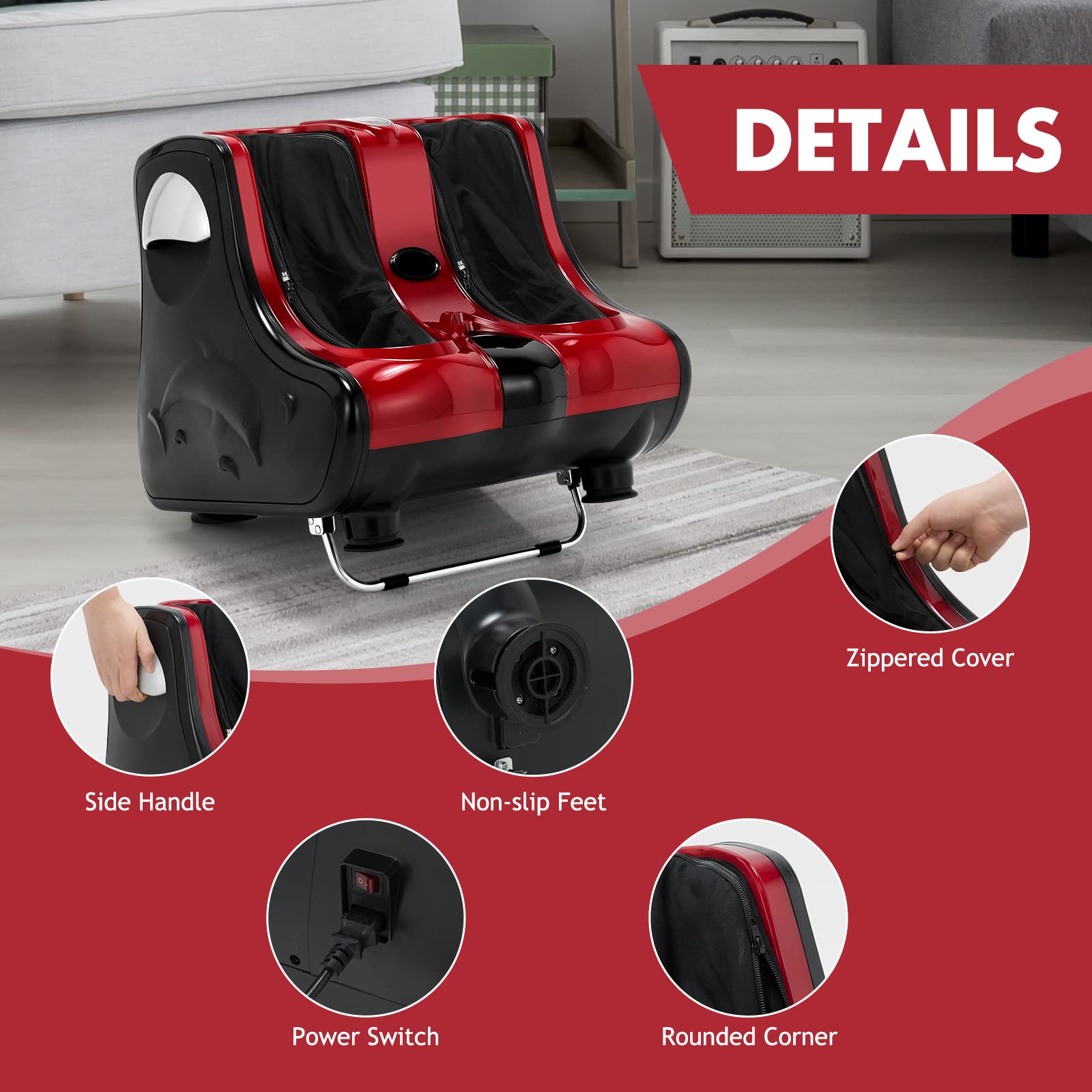 Foot and Calf Massager, Shiatsu Foot Massager Machine w/Heating, Kneading, Vibration, Rolling, Adjustable Speed & Tilt Base